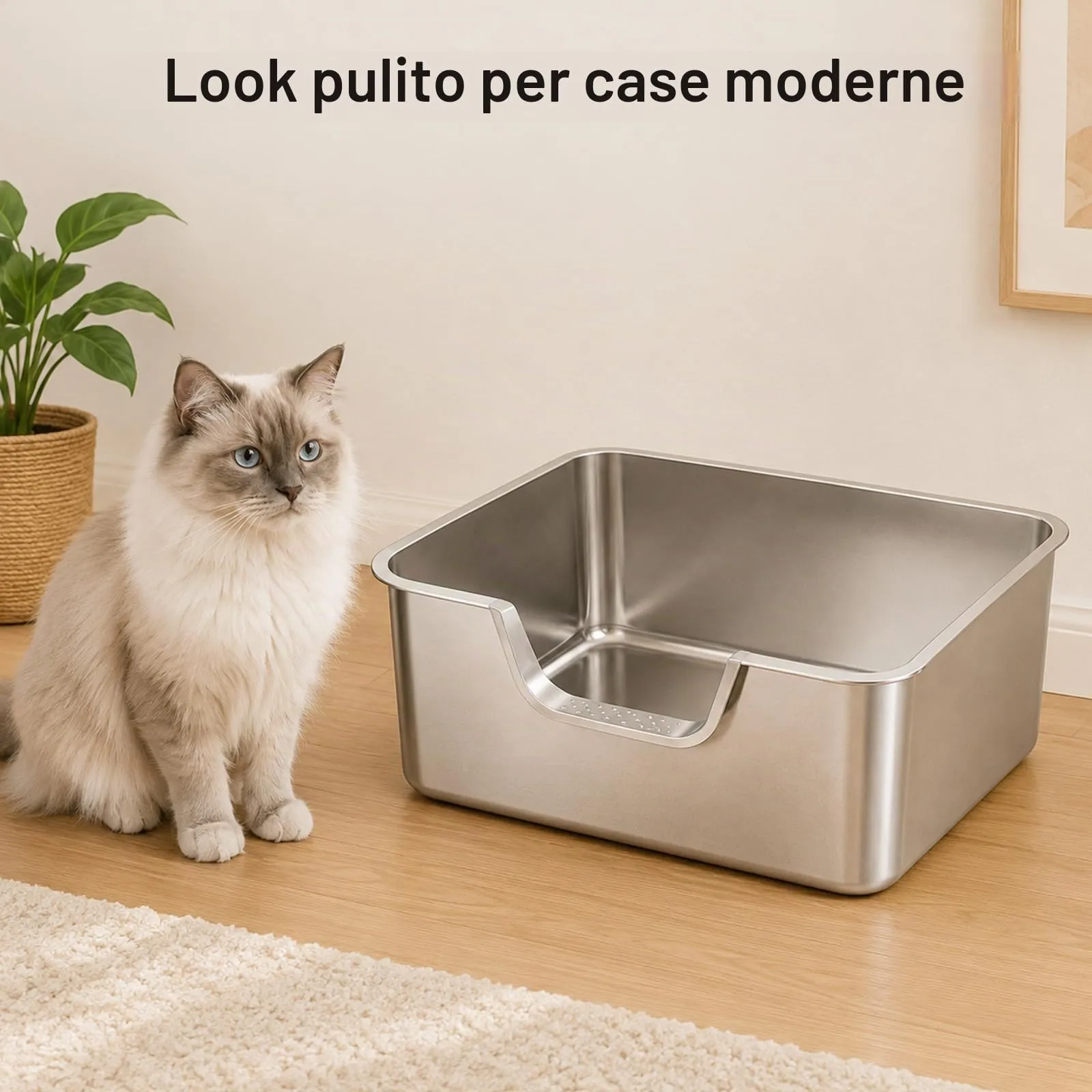 2 Pezzi Lettiera Gatto Acciaio Inox, 50x35x15cm lettiera in acciaio inox, con bordo alto per gatto - immagine 5