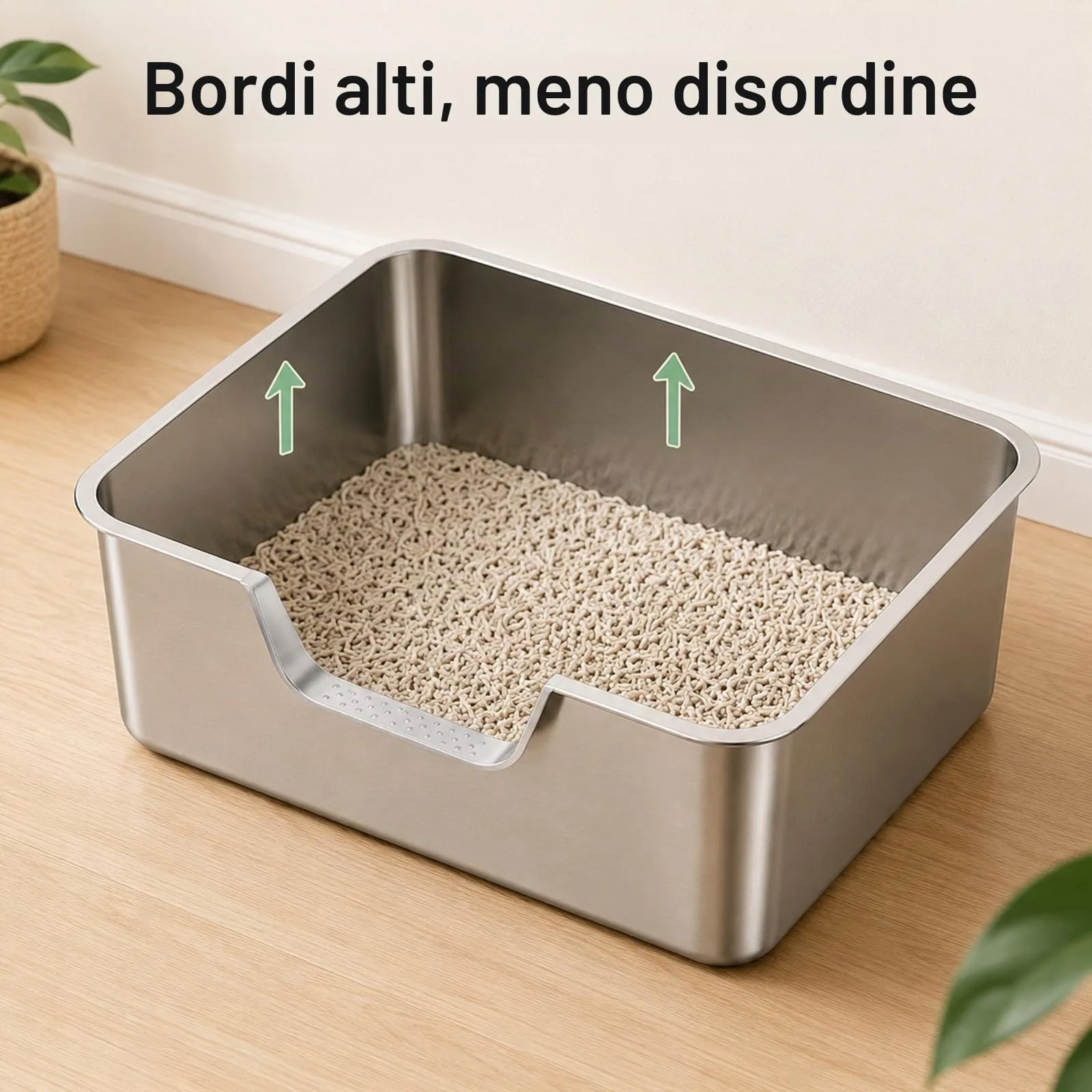 2 Pezzi Lettiera Gatto Acciaio Inox, 50x35x15cm lettiera in acciaio inox, con bordo alto per gatto - immagine 6