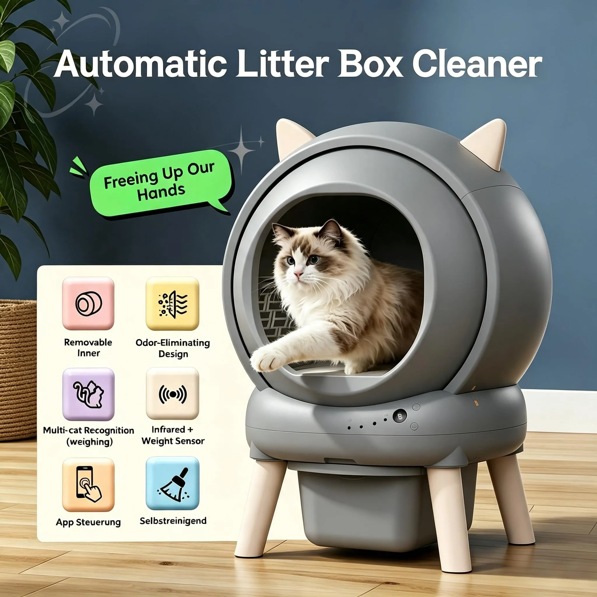 Lettiera Gatto Autopulente 73 L Con APP, Capacità Massima, Lettiera Automatica Per Gatti, Lettiera Con Triplo Sensore Di Sicurezza, Ampio Spazio,Adatta a Famiglie Con Più Gatti - immagine 3