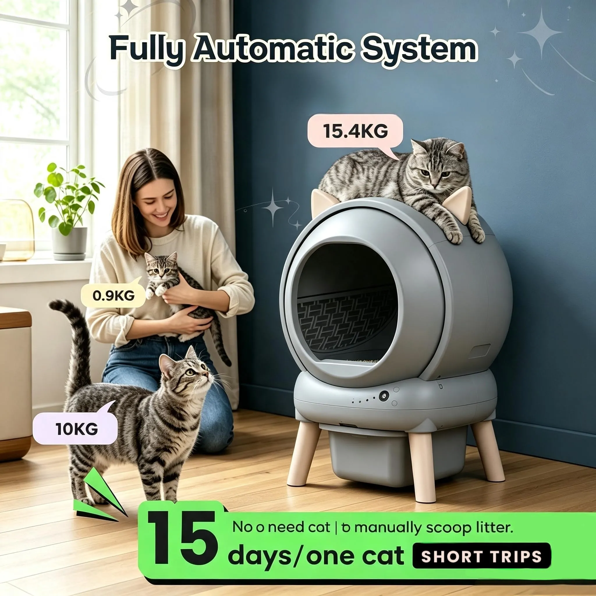 Lettiera Gatto Autopulente 73 L Con APP, Capacità Massima, Lettiera Automatica Per Gatti, Lettiera Con Triplo Sensore Di Sicurezza, Ampio Spazio,Adatta a Famiglie Con Più Gatti - immagine 5