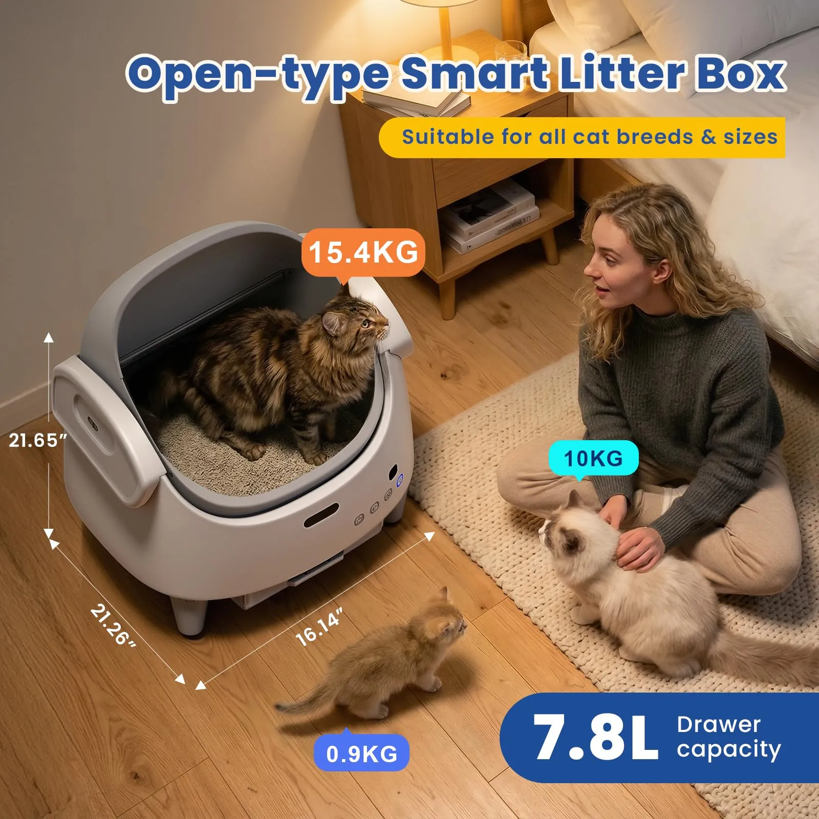 Lettiera Gatto Autopulente Aperta XXL Con APP, Capacità Massima, 73 L Lettiera Automatica Per Gatti, Lettiera Con Triplo Sensore Di Sicurezza, Ampio Spazio,Adatta a Famiglie Con Più Gatti - immagine 2