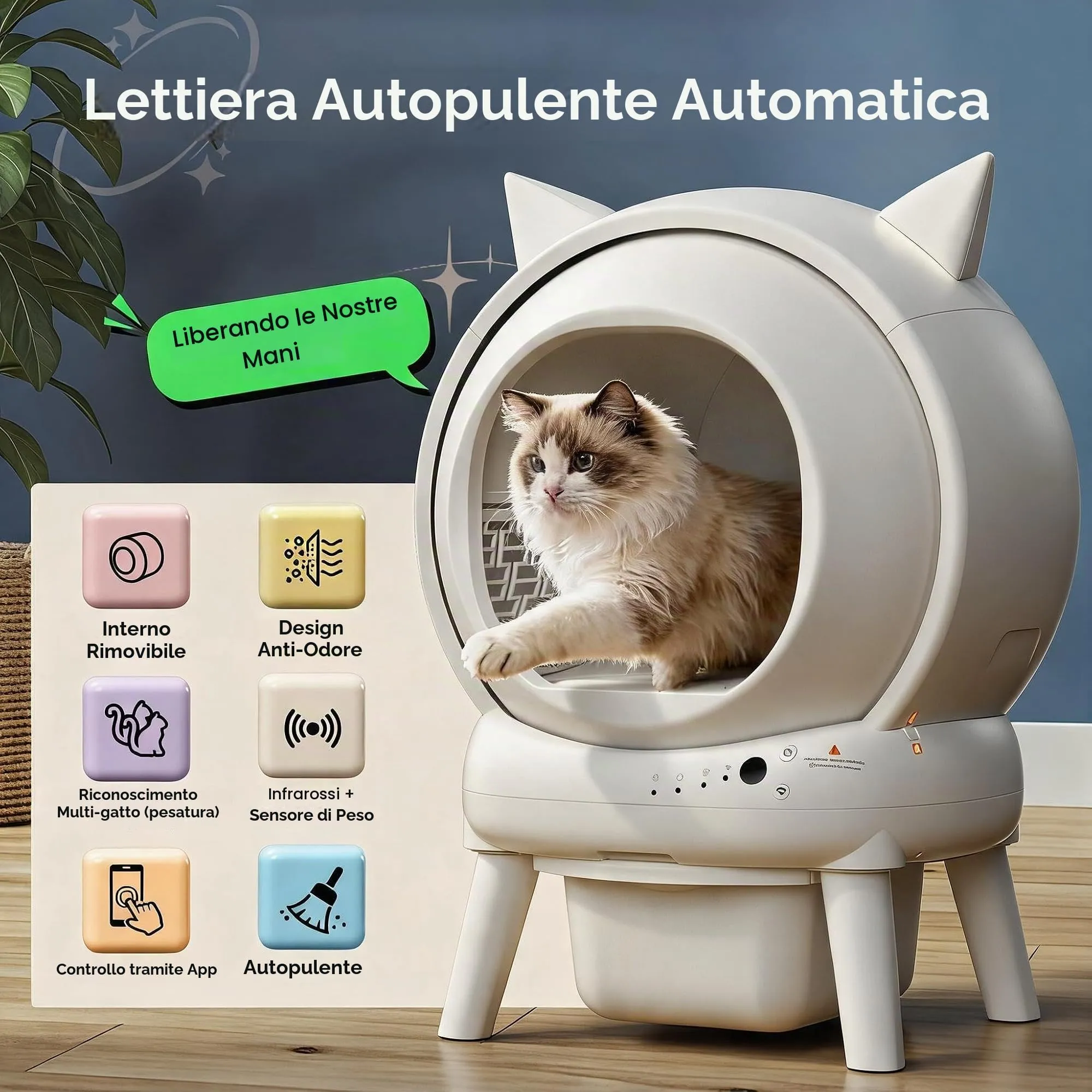 Lettiera Gatto Autopulente 73 L Con APP, Capacità Massima, Lettiera Automatica Per Gatti, Lettiera Con Triplo Sensore Di Sicurezza, Ampio Spazio,Adatta a Famiglie Con Più Gatti - immagine 2
