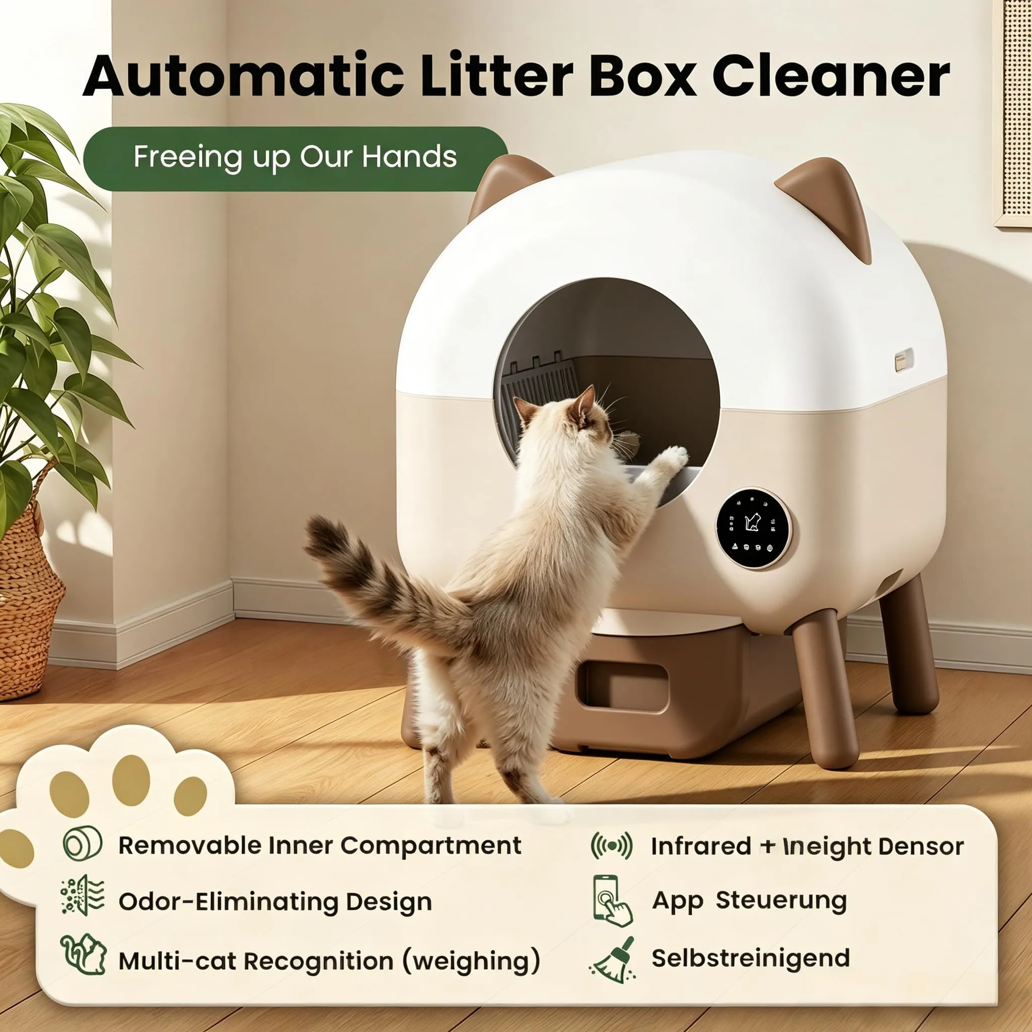 Lettiera Gatto Autopulente 73 L Con APP, Capacità Massima, Lettiera Automatica Per Gatti, Lettiera Con Triplo Sensore Di Sicurezza, Ampio Spazio,Adatta a Famiglie Con Più Gatti - immagine 3