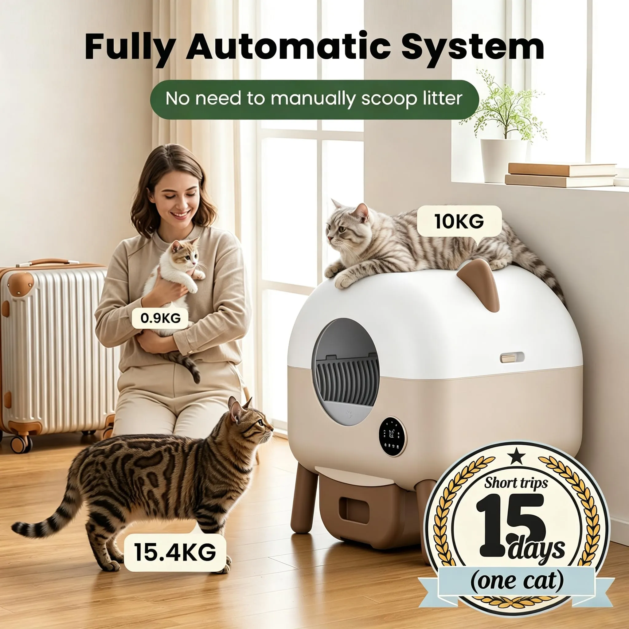Lettiera Gatto Autopulente 73 L Con APP, Capacità Massima, Lettiera Automatica Per Gatti, Lettiera Con Triplo Sensore Di Sicurezza, Ampio Spazio,Adatta a Famiglie Con Più Gatti - immagine 4