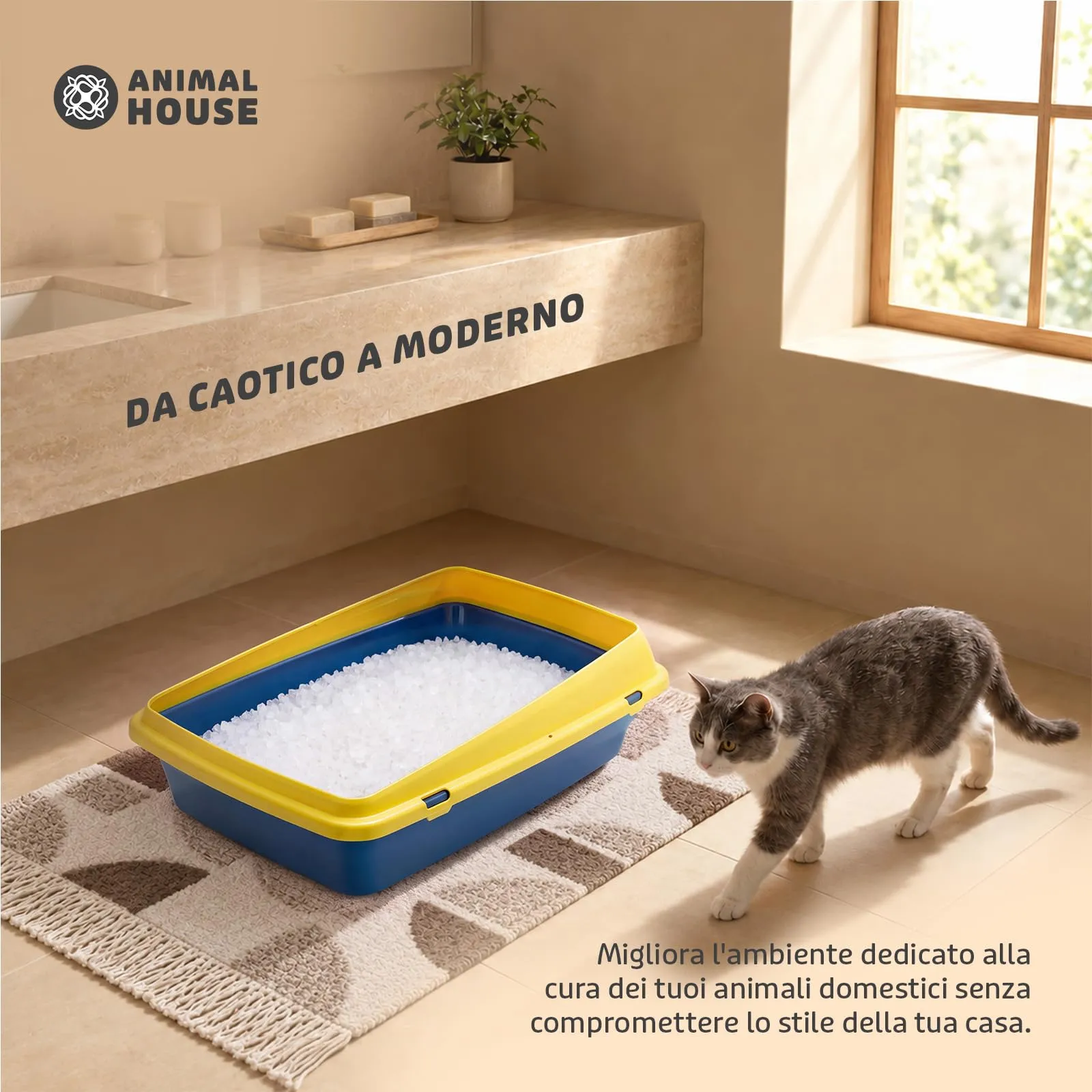 Animal House Lettiera per Gatti Lunis Con Bordo, Vaschetta M - immagine 2