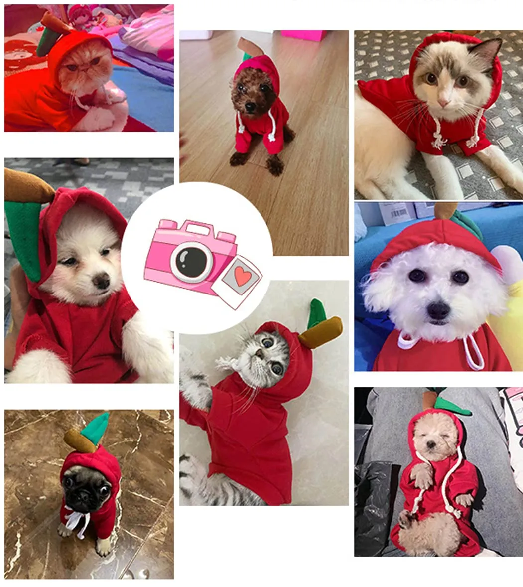 XIAOYU felpa con cappuccio per cuccioli di cane felpe con cappuccio per gatti vestiti per animali domestici felpa con frutta alla moda per cane gatto animali domestici di piccola taglia, mela, M - immagine 6