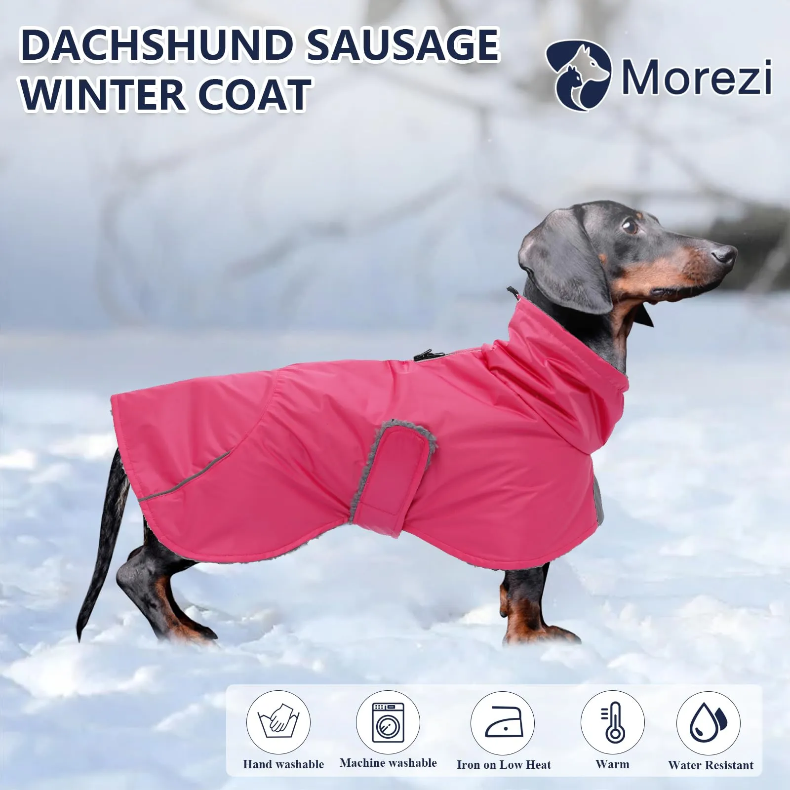 Giacca invernale per cani MOREZI, strato esterno impermeabile, fodera in pile, con cintura regolabile e finiture riflettenti, adatta a cani di piccola e media taglia-Rosa-XS - immagine 2