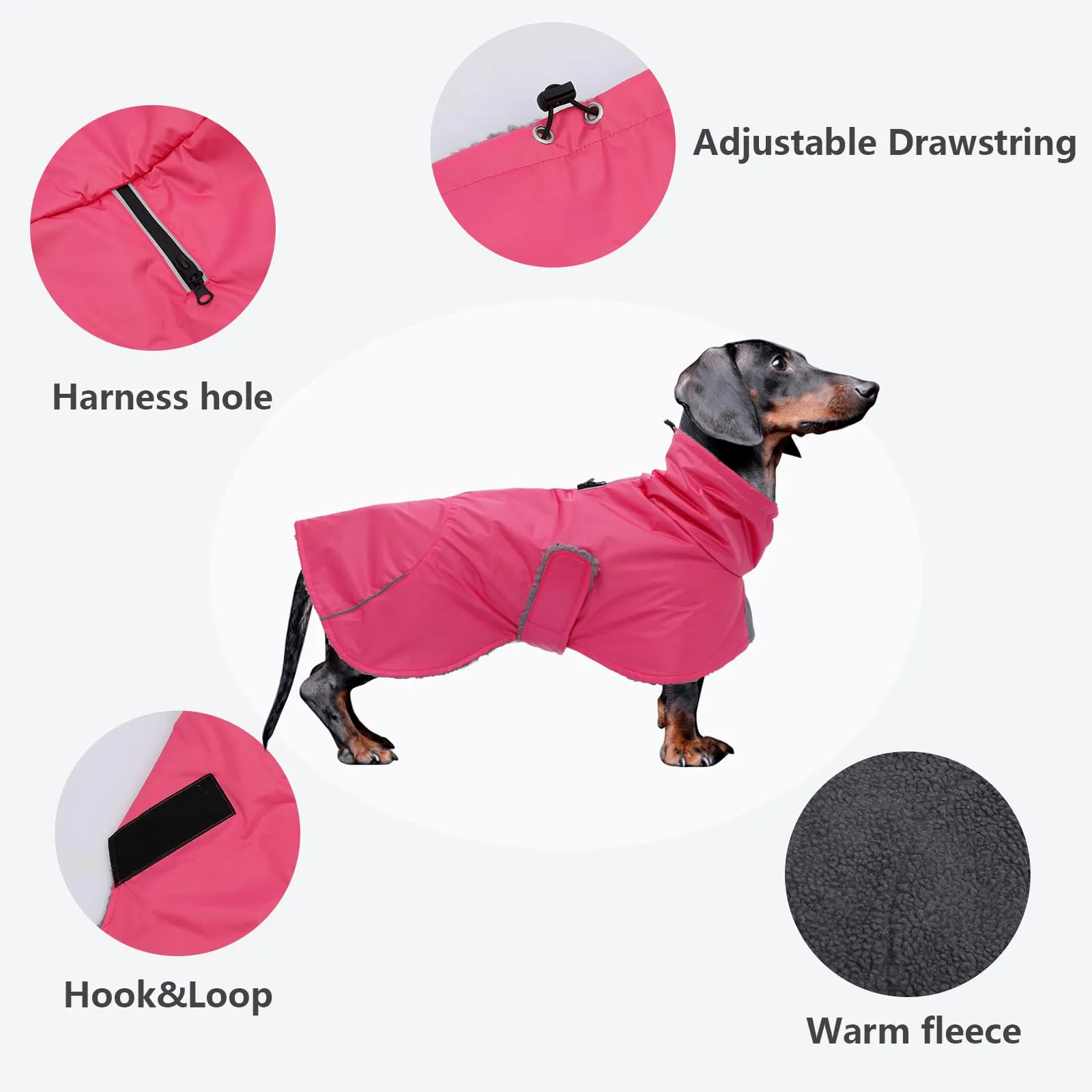 Giacca invernale per cani MOREZI, strato esterno impermeabile, fodera in pile, con cintura regolabile e finiture riflettenti, adatta a cani di piccola e media taglia-Rosa-XS - immagine 3