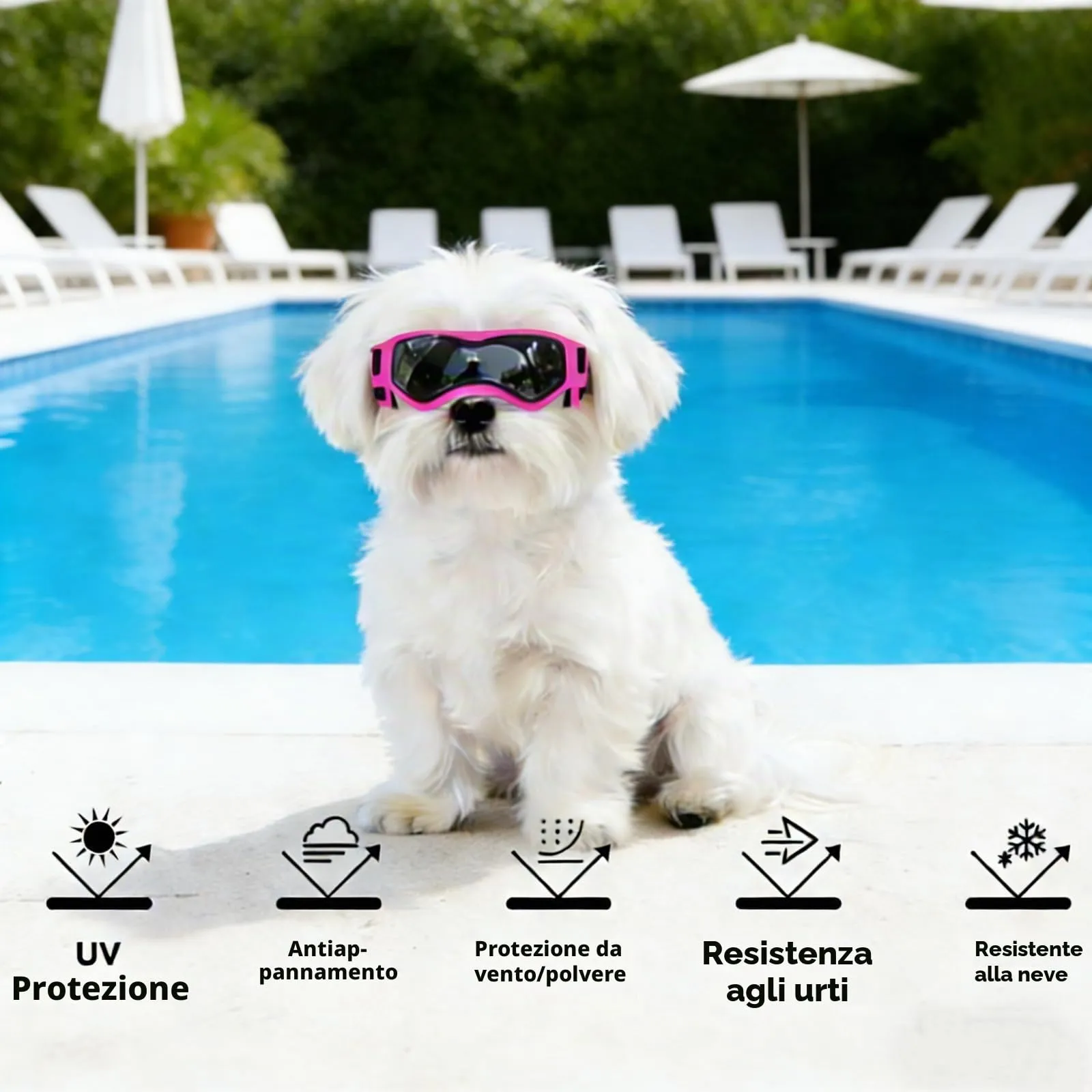 Enjoying Occhiali per Cani Taglia Piccola, Occhiali da Sole per Cucciolo Moto, Gatti Adulti Occhiali Cane, Protezione UV, Regolabile, Cool Rosa - immagine 5