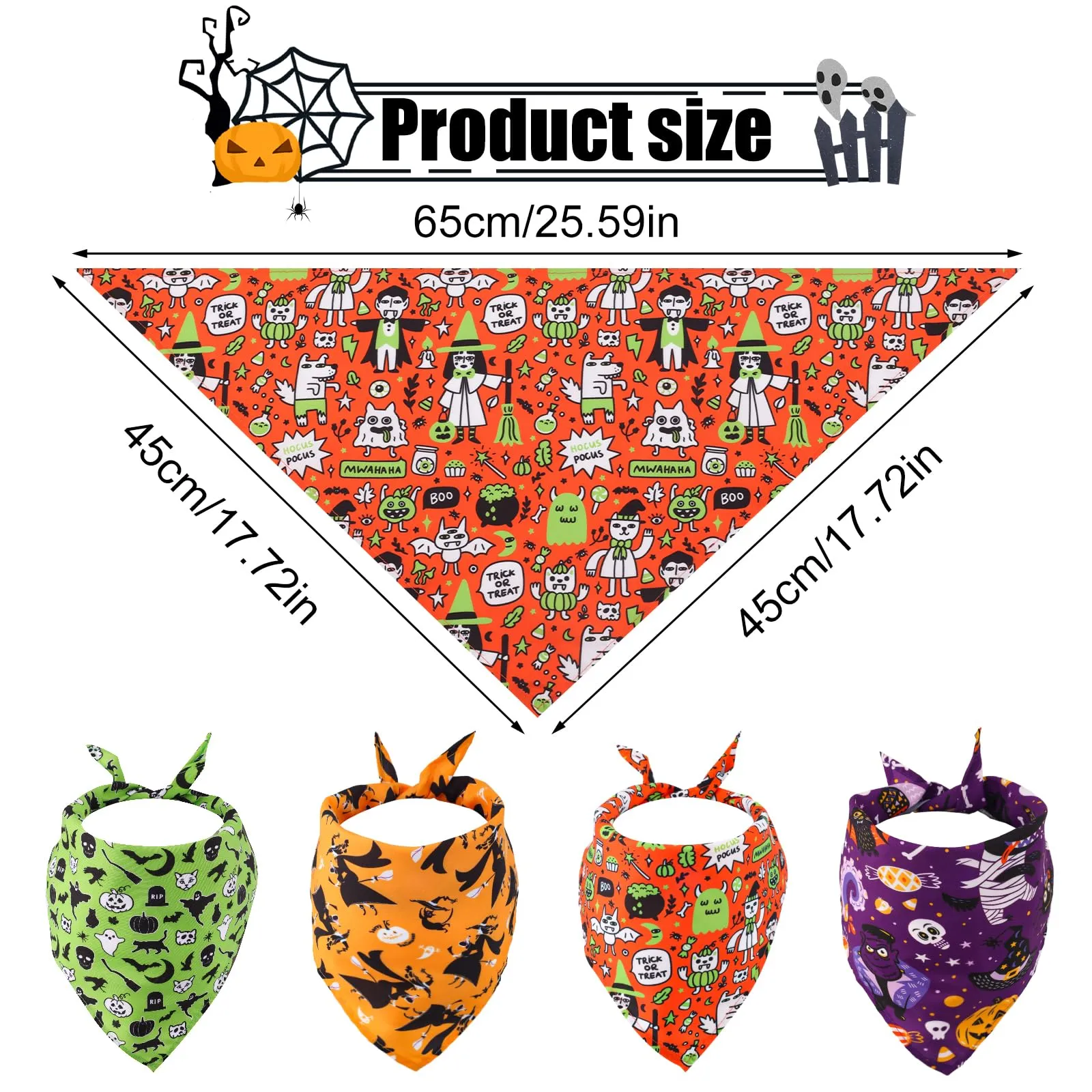 4pz Bandana per Cani di Halloween, Carina Zucca Pipistrello Sciarpa per Cani di Halloween Bandana Animali di Halloween per Cani di Taglia Grande Media Piccola Gatti (Stile 2) - immagine 2