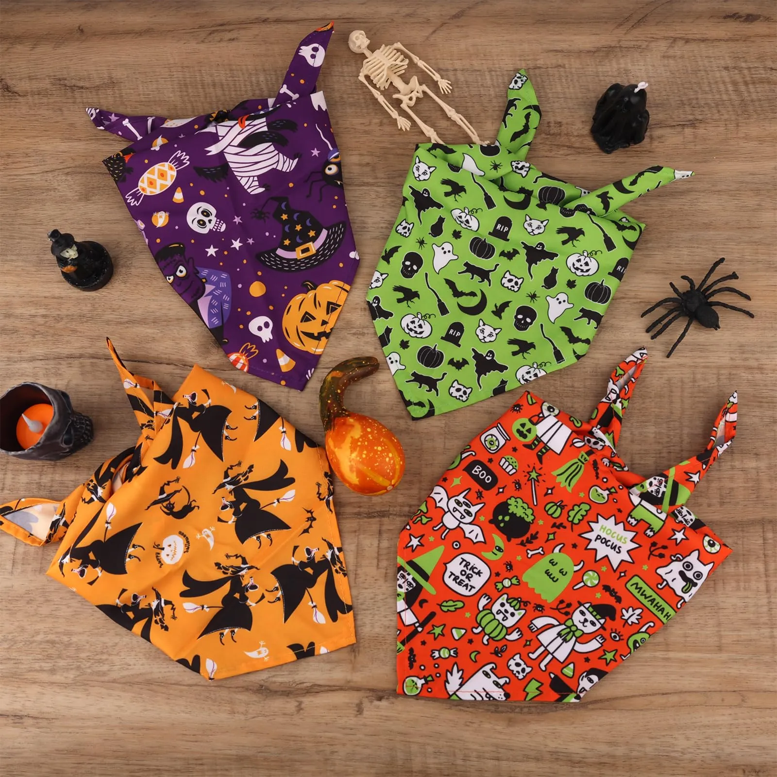 4pz Bandana per Cani di Halloween, Carina Zucca Pipistrello Sciarpa per Cani di Halloween Bandana Animali di Halloween per Cani di Taglia Grande Media Piccola Gatti (Stile 2) - immagine 3