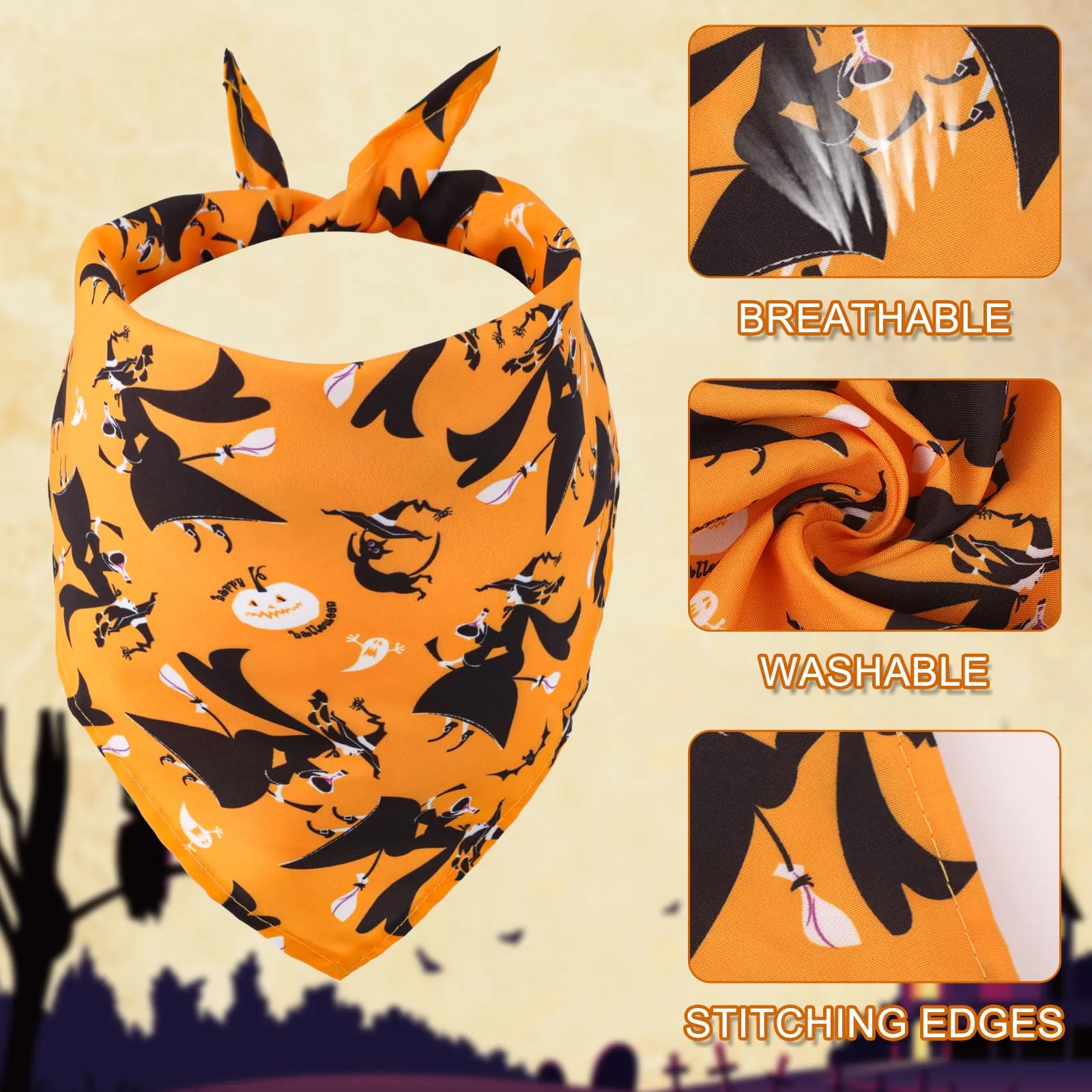 4pz Bandana per Cani di Halloween, Carina Zucca Pipistrello Sciarpa per Cani di Halloween Bandana Animali di Halloween per Cani di Taglia Grande Media Piccola Gatti (Stile 2) - immagine 4