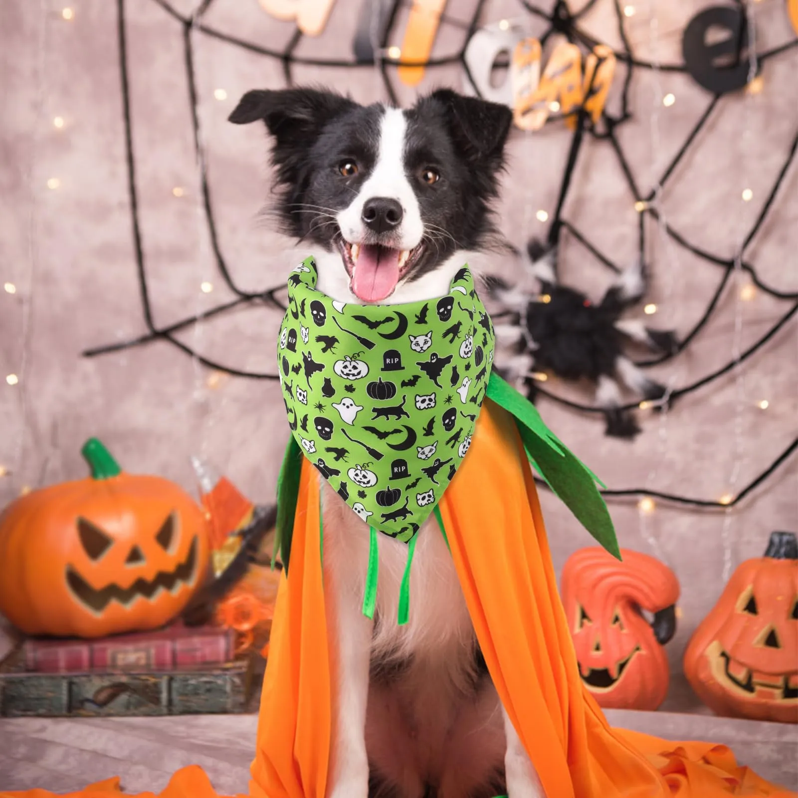 4pz Bandana per Cani di Halloween, Carina Zucca Pipistrello Sciarpa per Cani di Halloween Bandana Animali di Halloween per Cani di Taglia Grande Media Piccola Gatti (Stile 2) - immagine 6