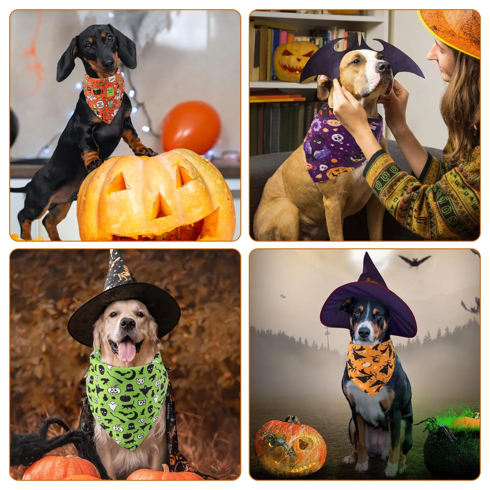 4pz Bandana per Cani di Halloween, Carina Zucca Pipistrello Sciarpa per Cani di Halloween Bandana Animali di Halloween per Cani di Taglia Grande Media Piccola Gatti (Stile 2) - immagine 7