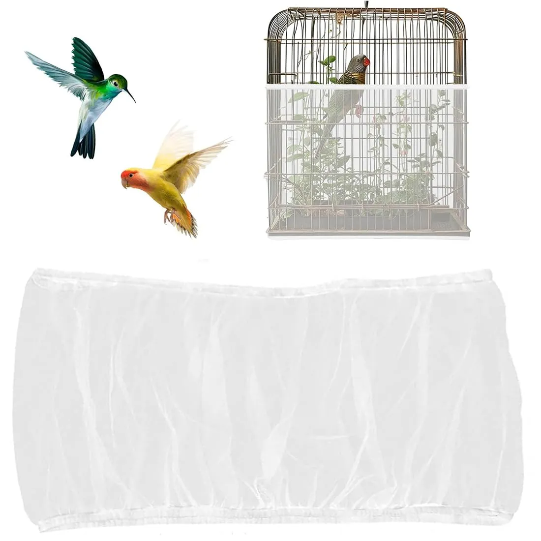 JEYORZY 1 pcs Copertura per Gabbia, coperture universali per gabbie per uccelli, Copertura per Gabbia di Uccelli in Rete di Nylon, Bird Cage Seed Catcher per Uccelli Pappagalli Ventilata e Antipolvere - immagine 1