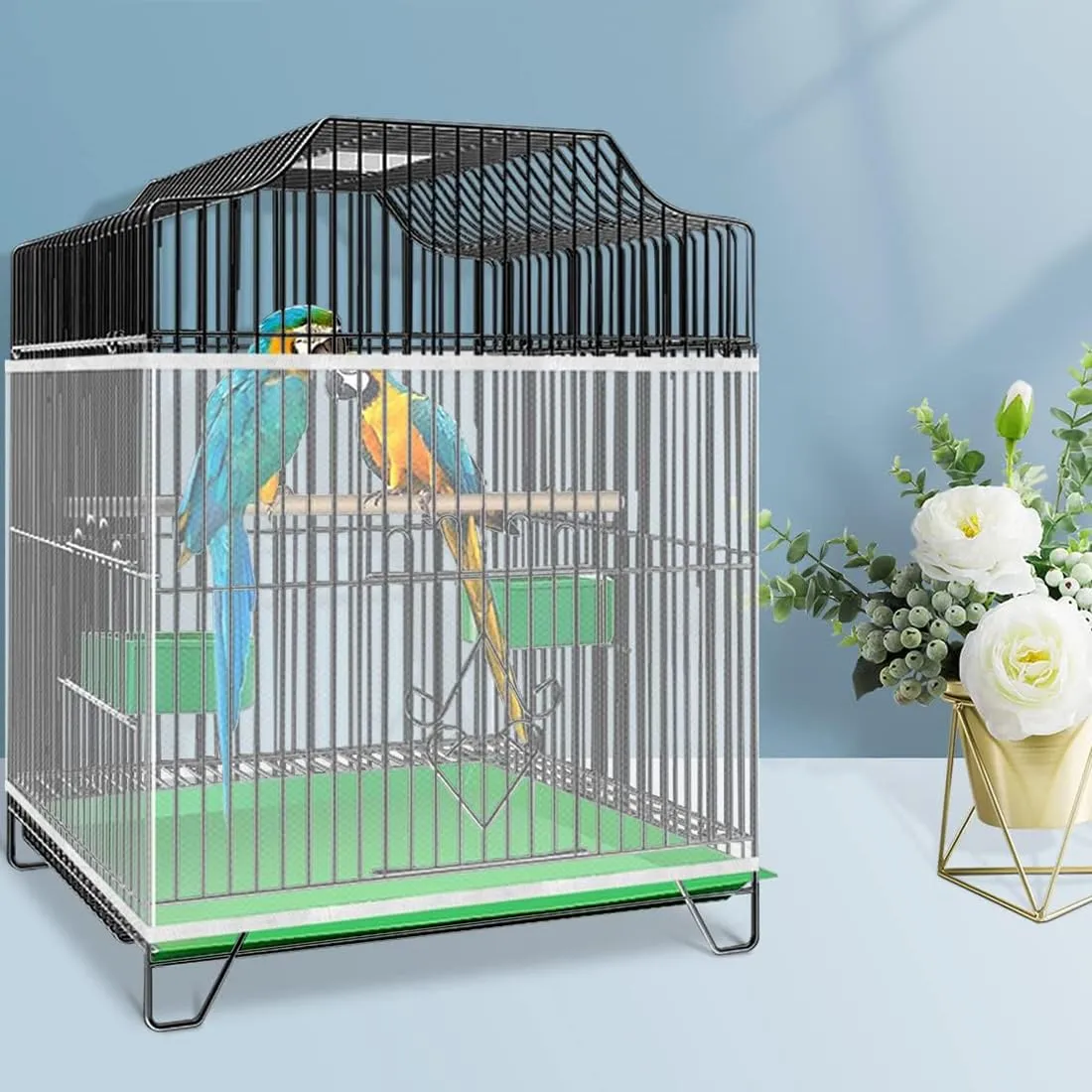 JEYORZY 1 pcs Copertura per Gabbia, coperture universali per gabbie per uccelli, Copertura per Gabbia di Uccelli in Rete di Nylon, Bird Cage Seed Catcher per Uccelli Pappagalli Ventilata e Antipolvere - immagine 3