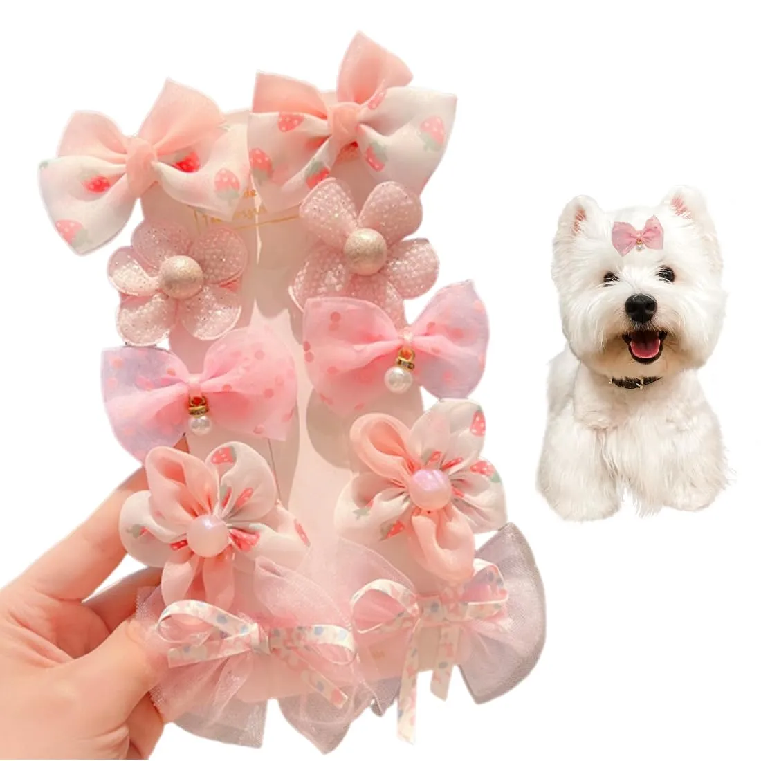 MIRKUZI Accessori pelo per cani 10 Pezzi Stili Misti Rosa Fiocco per Cani Fermagli per Capelli Piccoli Archi di Capelli del Cane Mollette per Cani Accessori per la Toelettatura Bellezza - immagine 1