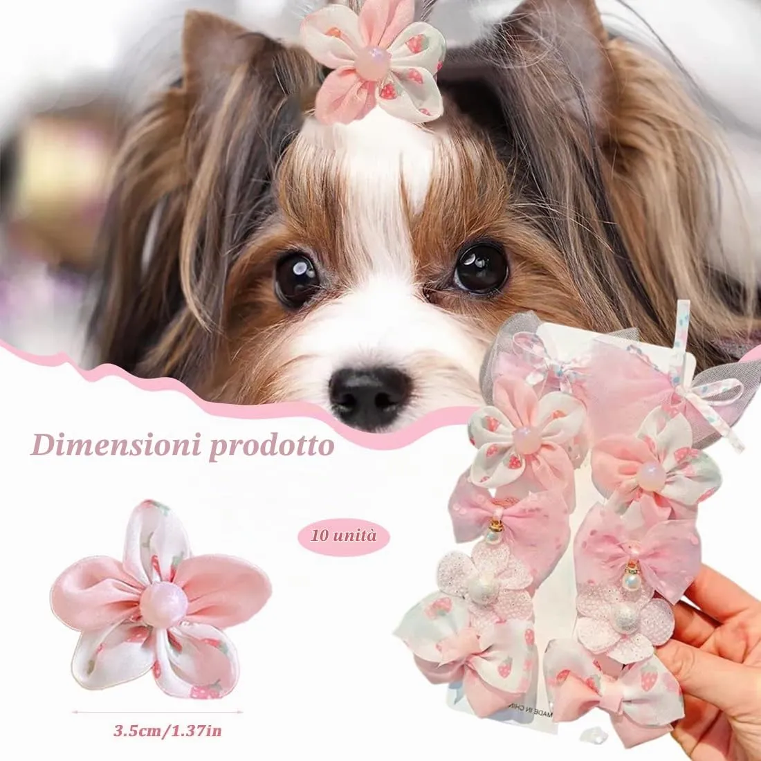 MIRKUZI Accessori pelo per cani 10 Pezzi Stili Misti Rosa Fiocco per Cani Fermagli per Capelli Piccoli Archi di Capelli del Cane Mollette per Cani Accessori per la Toelettatura Bellezza - immagine 2