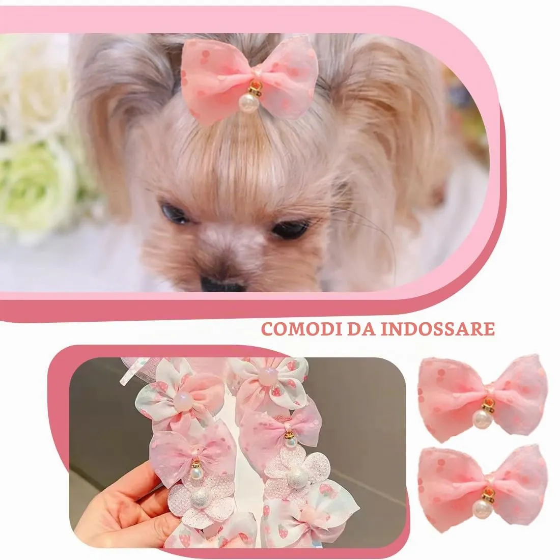 MIRKUZI Accessori pelo per cani 10 Pezzi Stili Misti Rosa Fiocco per Cani Fermagli per Capelli Piccoli Archi di Capelli del Cane Mollette per Cani Accessori per la Toelettatura Bellezza - immagine 4