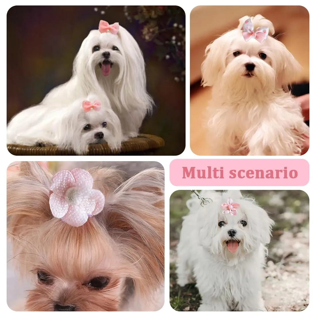 MIRKUZI Accessori pelo per cani 10 Pezzi Stili Misti Rosa Fiocco per Cani Fermagli per Capelli Piccoli Archi di Capelli del Cane Mollette per Cani Accessori per la Toelettatura Bellezza - immagine 6