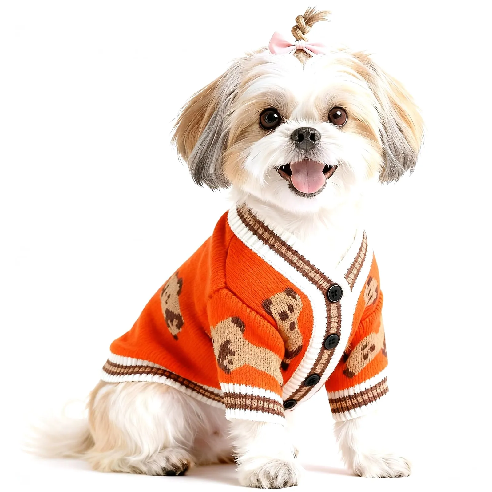 Maglione Per Cani Piccoli Lavorato A Maglia Con Motivo Orso Morbido,Rosso L - immagine 1