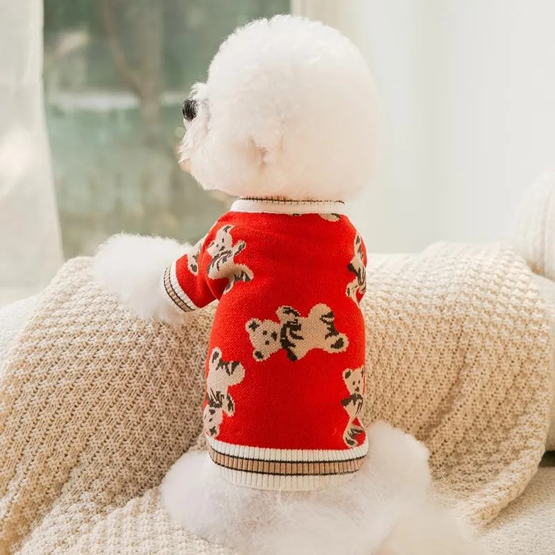 Maglione Per Cani Piccoli Lavorato A Maglia Con Motivo Orso Morbido,Rosso L - immagine 6