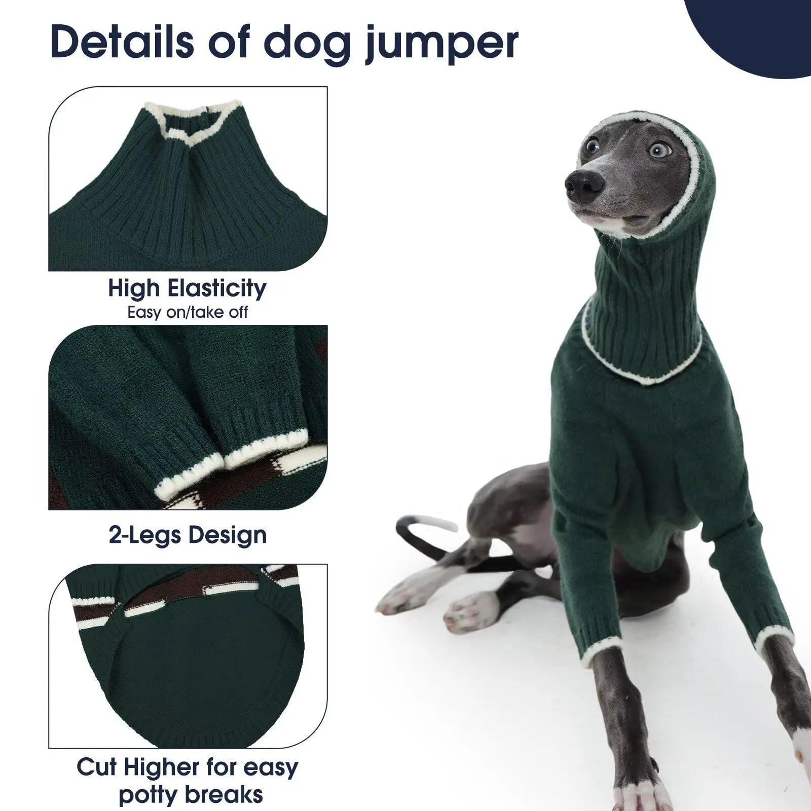 IECOii Cappotto per cani Whippet con copricapo, maglione pullover per levrieri, giacca in pile con collo alto per cani, abbigliamento a due zampe per Whippet, caldo maglione per levrieri italiani - immagine 4
