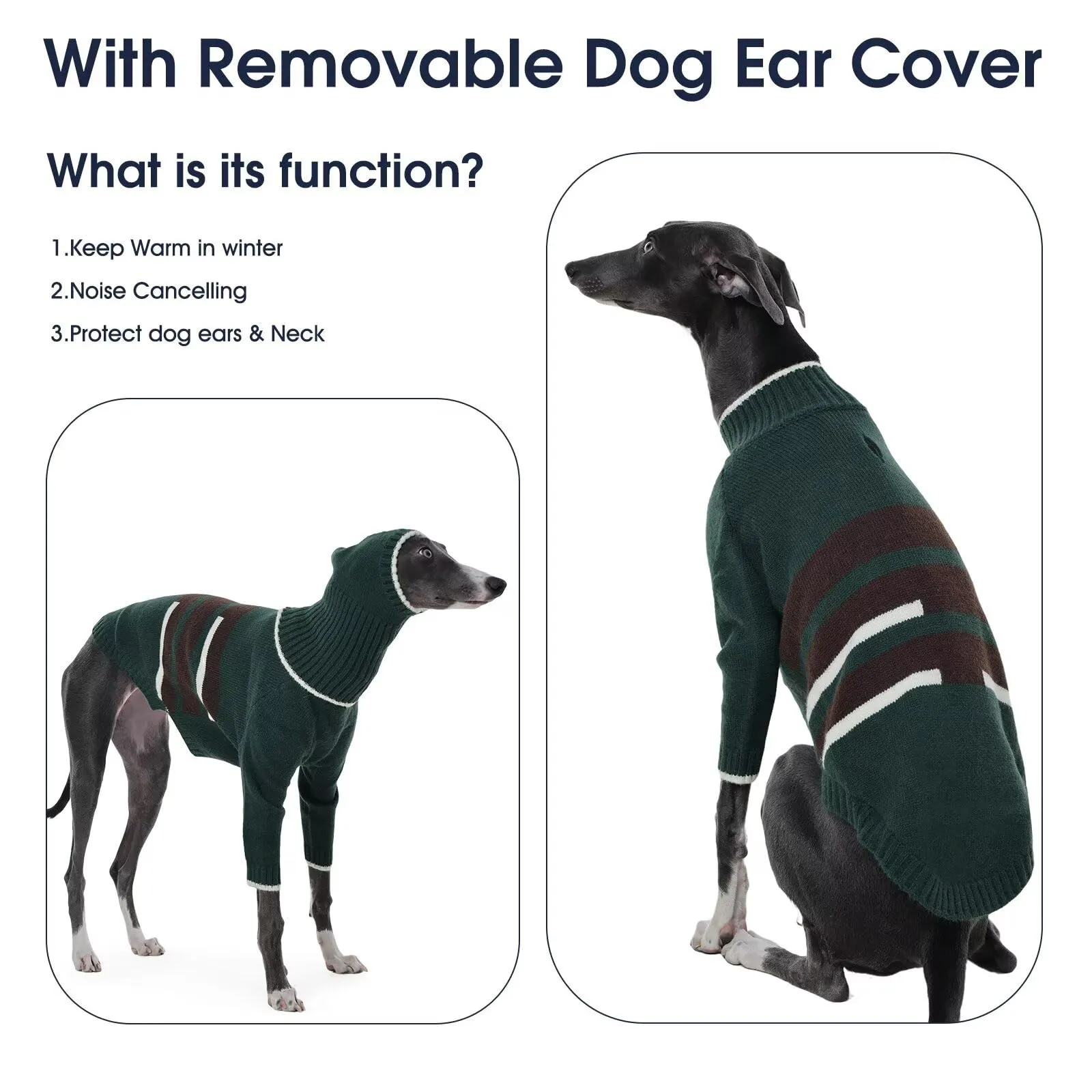 IECOii Cappotto per cani Whippet con copricapo, maglione pullover per levrieri, giacca in pile con collo alto per cani, abbigliamento a due zampe per Whippet, caldo maglione per levrieri italiani - immagine 6