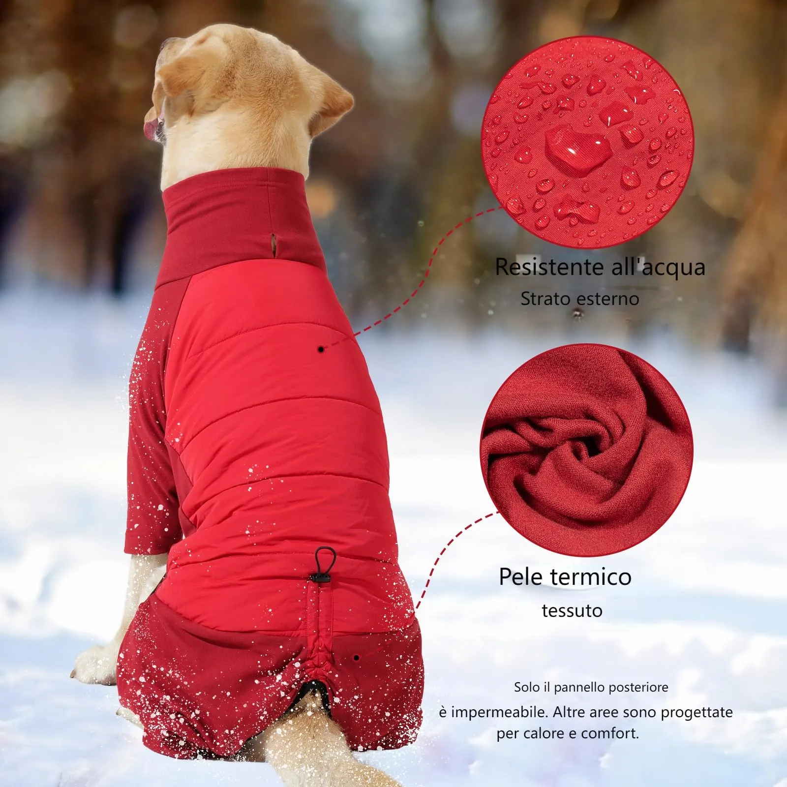 Dotoner Cappotto per Cane a 4 Zampe, Giacca Antivento Invernale con Materiale Elastico, Body Caldo con Passante per Guinzaglio, Pigiama Cani di Taglia Piccola Media e Grande - immagine 5