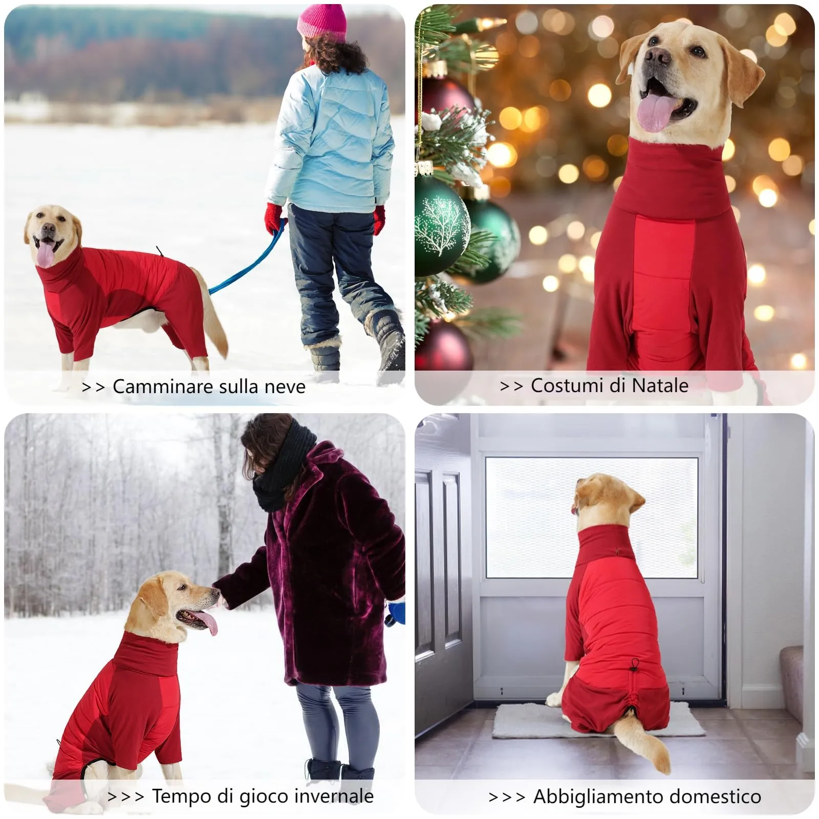 Dotoner Cappotto per Cane a 4 Zampe, Giacca Antivento Invernale con Materiale Elastico, Body Caldo con Passante per Guinzaglio, Pigiama Cani di Taglia Piccola Media e Grande - immagine 7