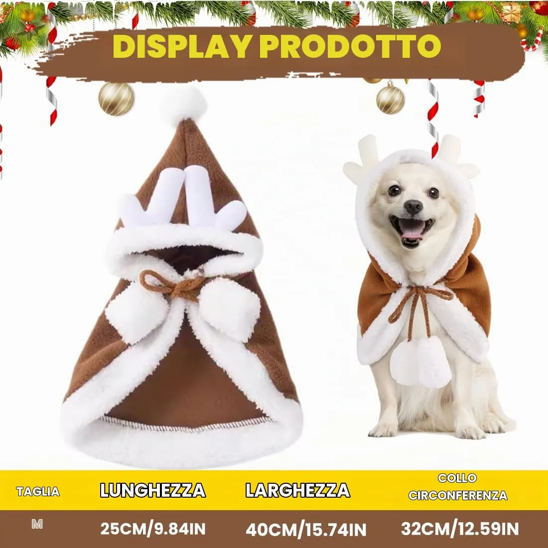 GXGM Vestiti dell'animale Domestico Abbigliamento di Natale per Animali, Vestito Natale Gatto Cane con cappellino da Babbo Natale Per Cani Gatto(C) - immagine 2