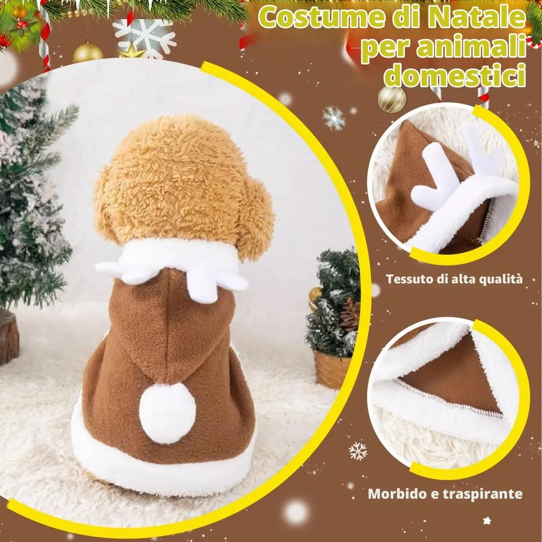 GXGM Vestiti dell'animale Domestico Abbigliamento di Natale per Animali, Vestito Natale Gatto Cane con cappellino da Babbo Natale Per Cani Gatto(C) - immagine 3