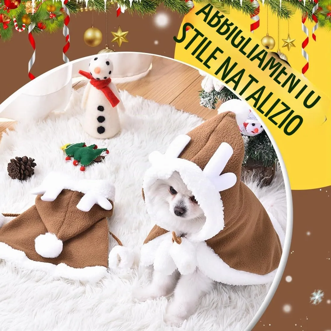 GXGM Vestiti dell'animale Domestico Abbigliamento di Natale per Animali, Vestito Natale Gatto Cane con cappellino da Babbo Natale Per Cani Gatto(C) - immagine 4