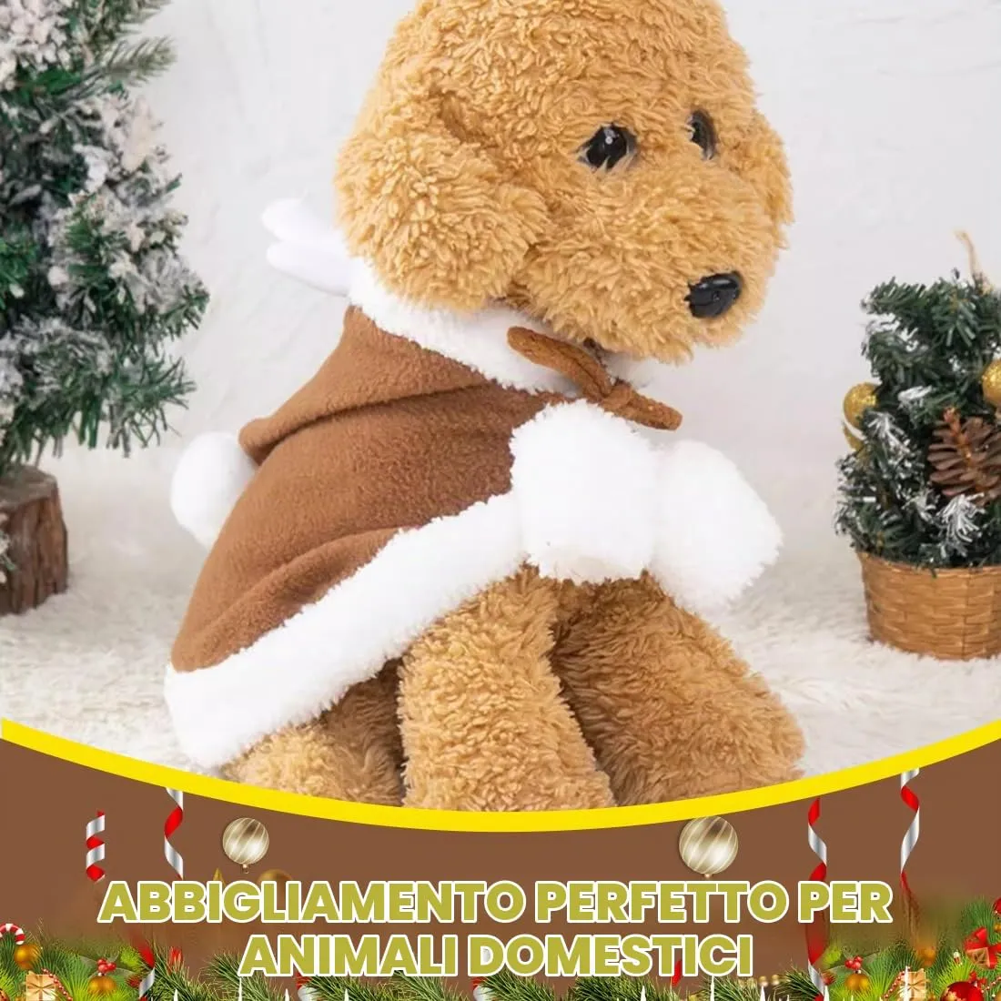 GXGM Vestiti dell'animale Domestico Abbigliamento di Natale per Animali, Vestito Natale Gatto Cane con cappellino da Babbo Natale Per Cani Gatto(C) - immagine 5
