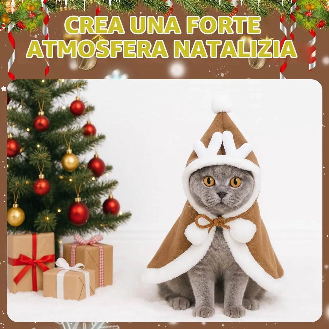 GXGM Vestiti dell'animale Domestico Abbigliamento di Natale per Animali, Vestito Natale Gatto Cane con cappellino da Babbo Natale Per Cani Gatto(C) - immagine 6