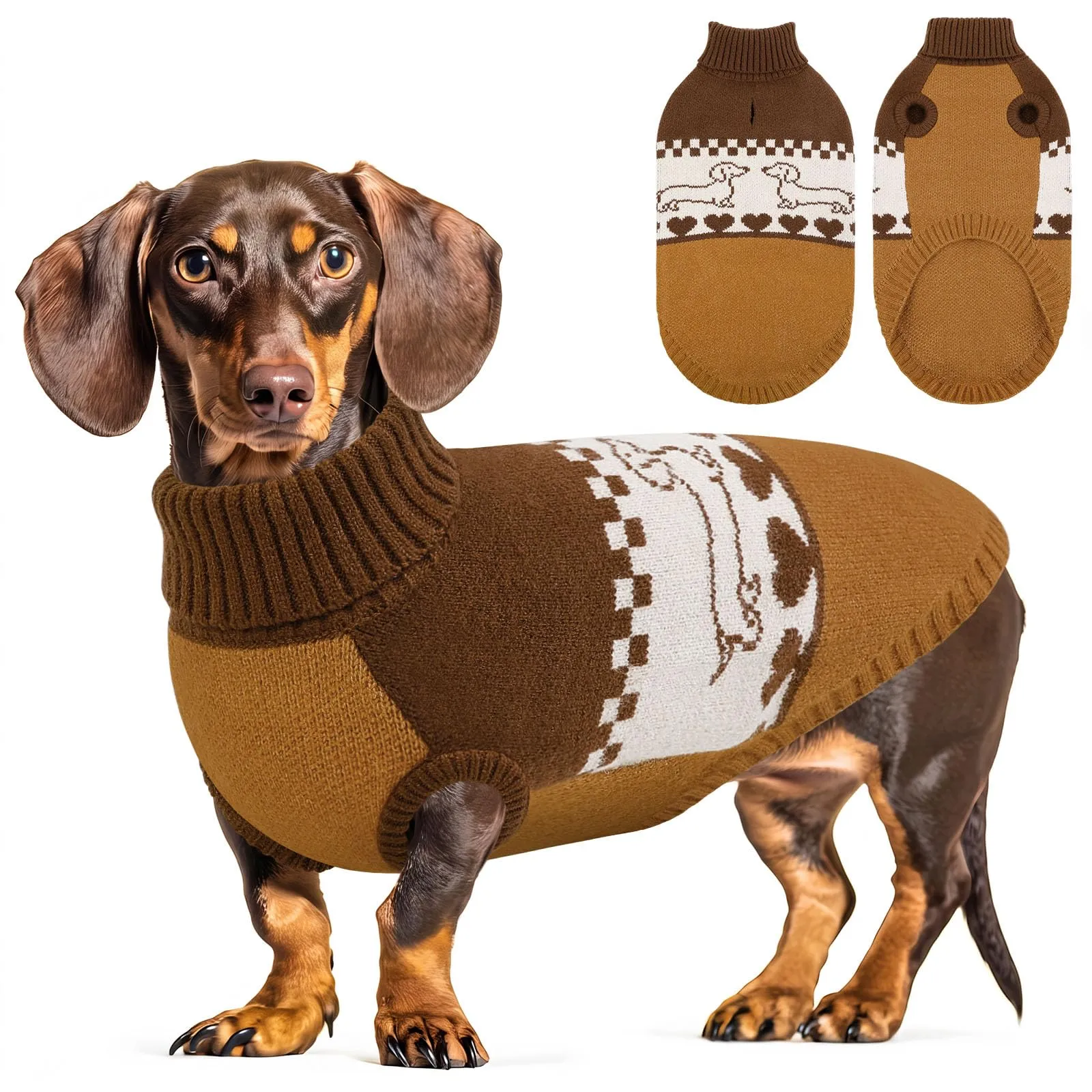 CITÉTOILE Maglione per Cani a Maglia Motivo Bassotto Marrone XS - immagine 1