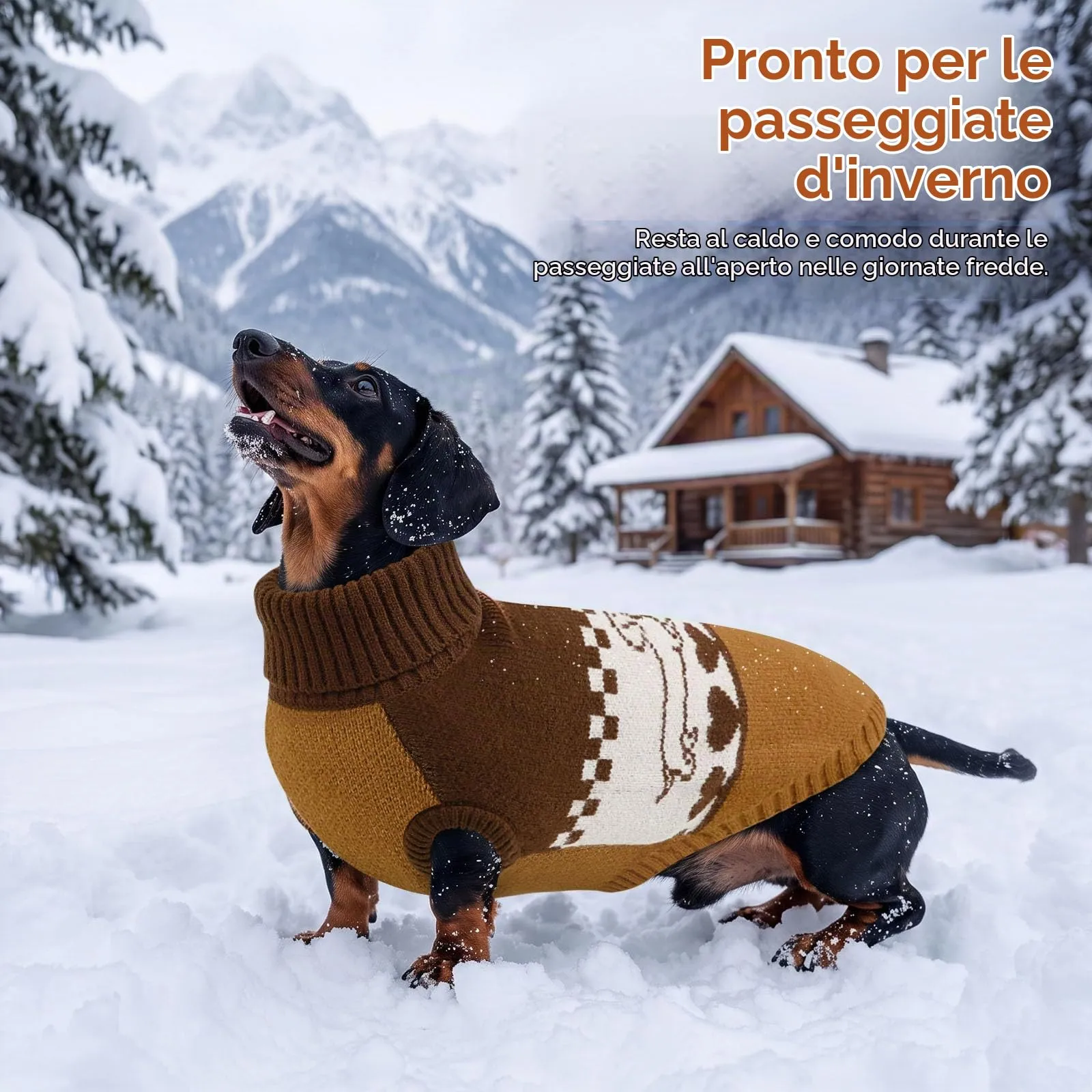 CITÉTOILE Maglione per Cani a Maglia Motivo Bassotto Marrone XS - immagine 7