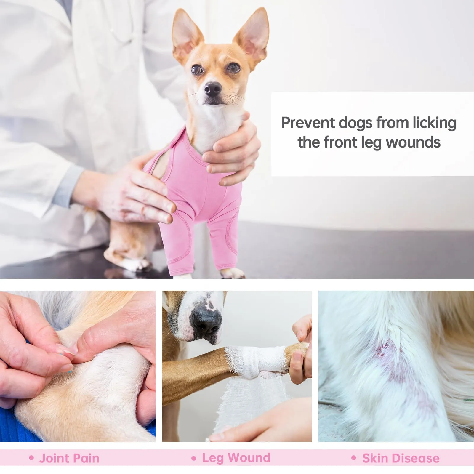 Protezione anteriore per cane - Gomitiera traspirante - Protezione contro le perdite di ferite - Rosa - Taglia M - immagine 2