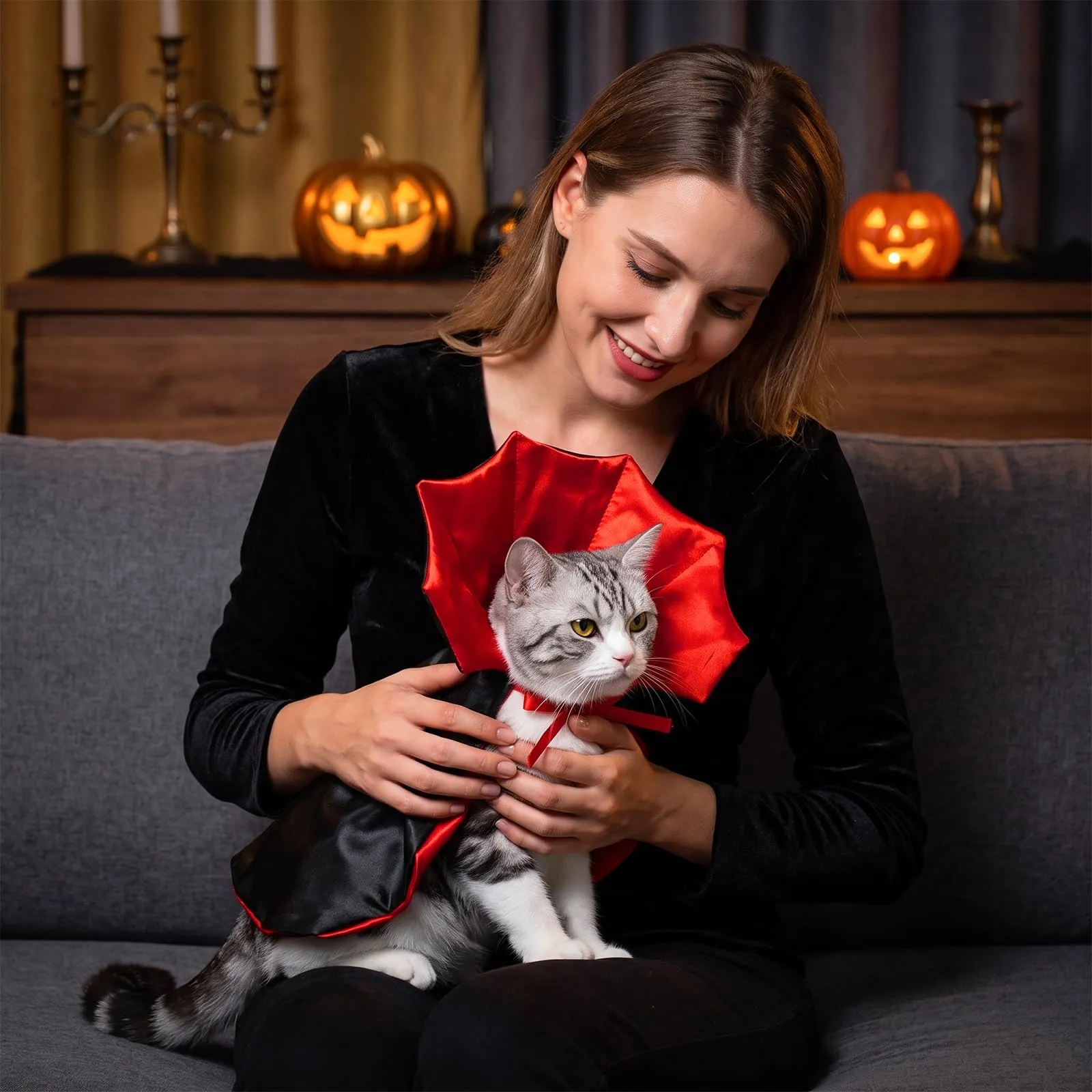 ChAusa Costume Halloween Cane Rosso Nero , Vestito Halloween Gatto Vampiro - immagine 4