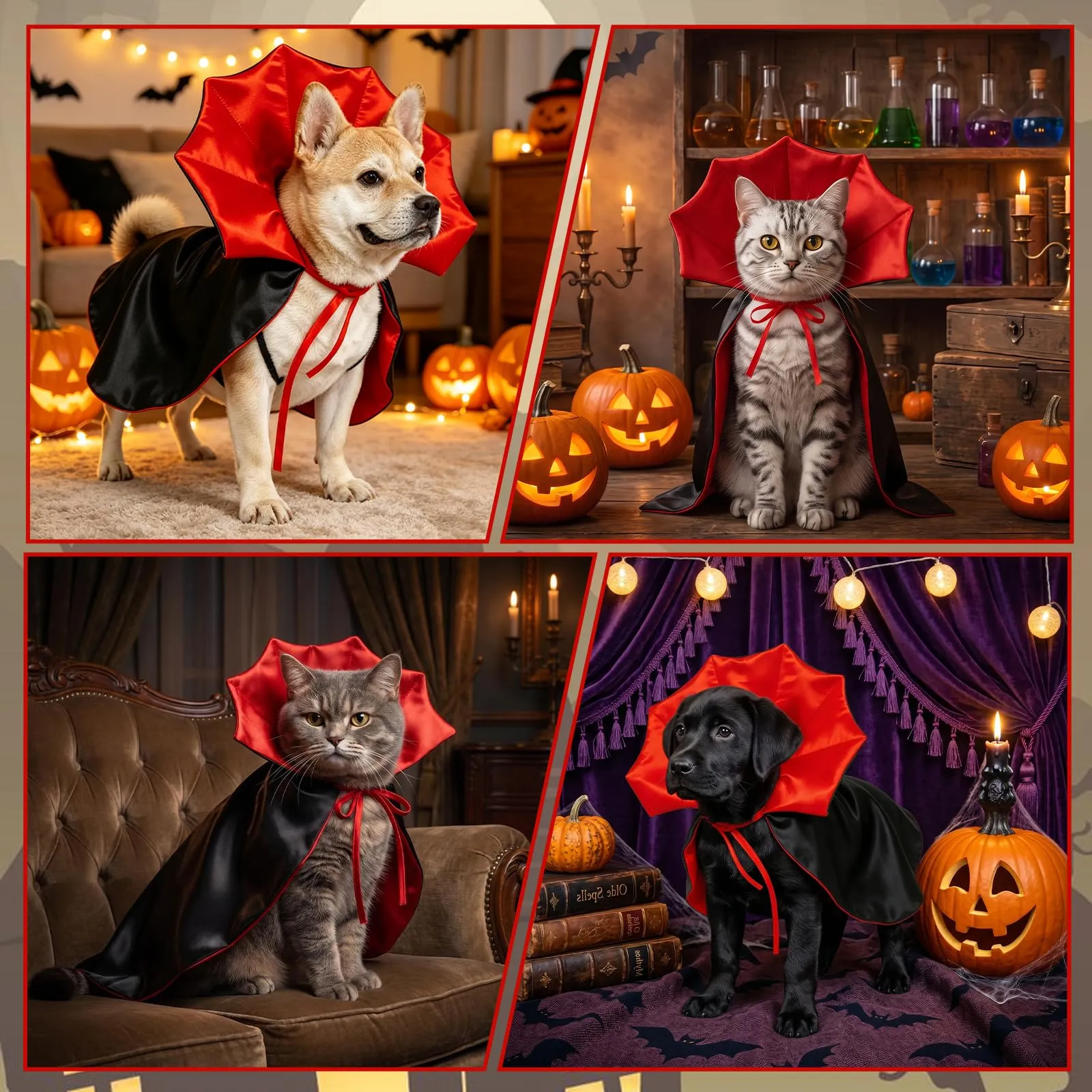 ChAusa Costume Halloween Cane Rosso Nero , Vestito Halloween Gatto Vampiro - immagine 7