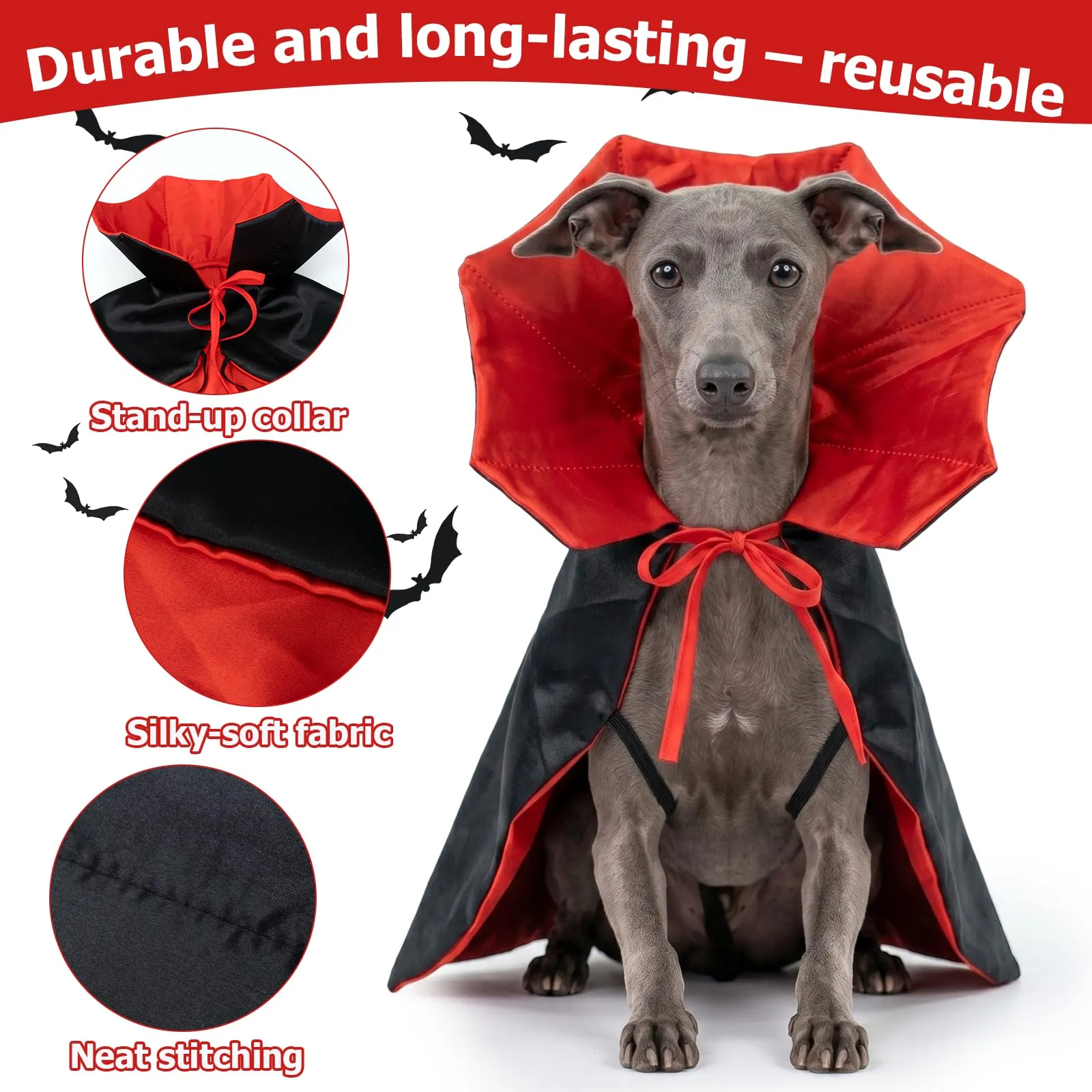 QEEYON Mantello da Vampiro - Costume di Halloween per Cani e Gatti, L - immagine 4