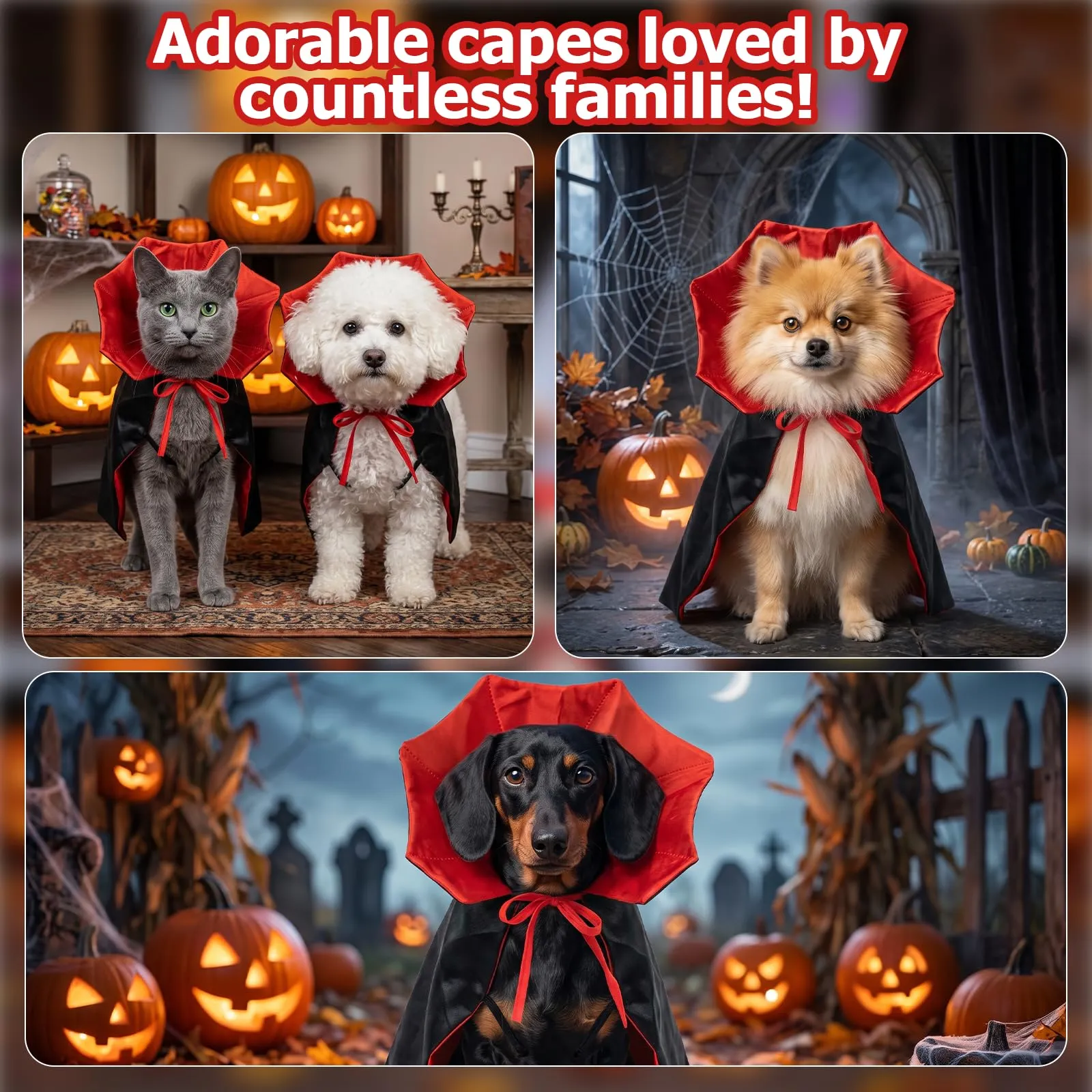 QEEYON Mantello da Vampiro - Costume di Halloween per Cani e Gatti, L - immagine 7