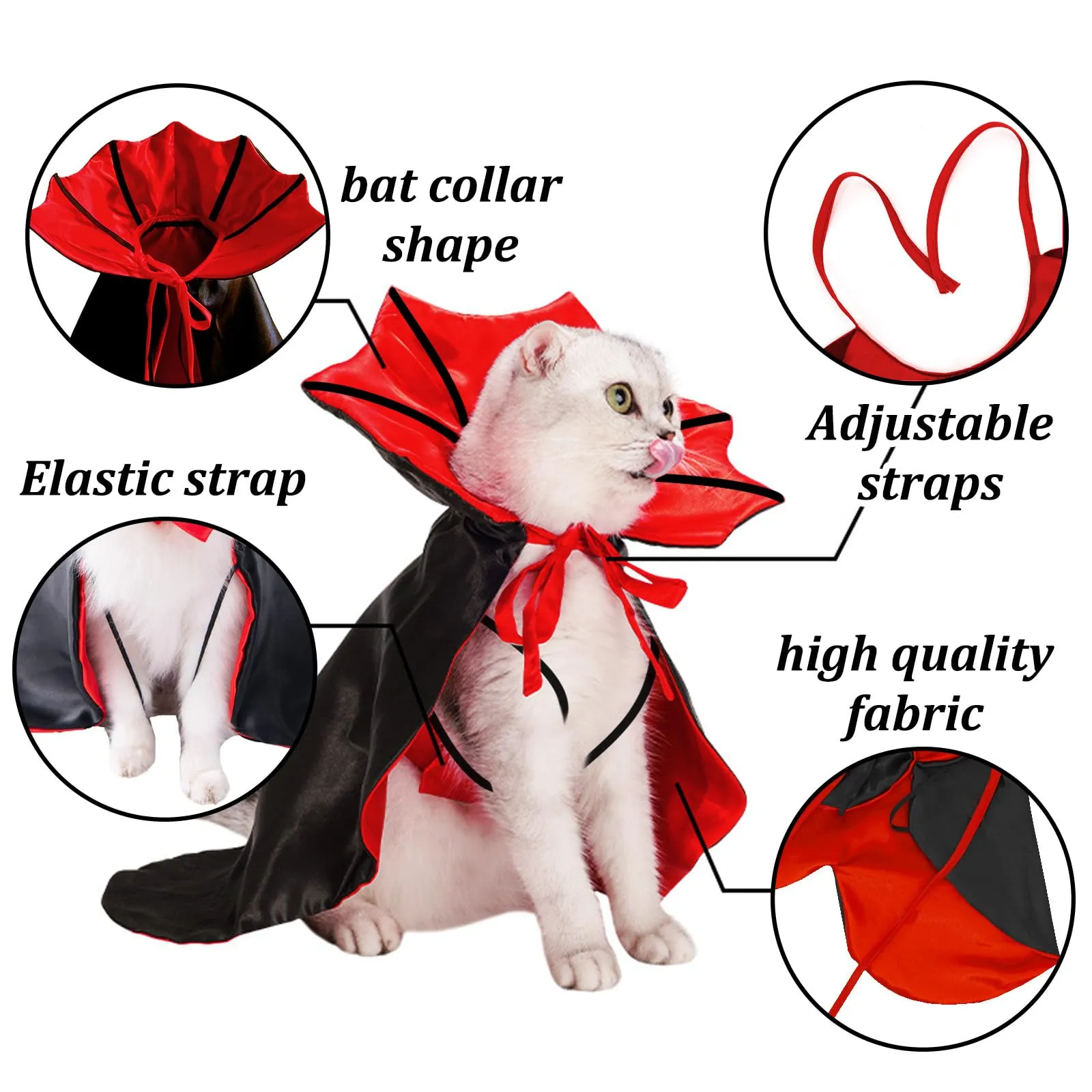 KASESSS Mantello da Vampiro per Cane Gatto, Reversibile Vestiti per Gatti - immagine 3