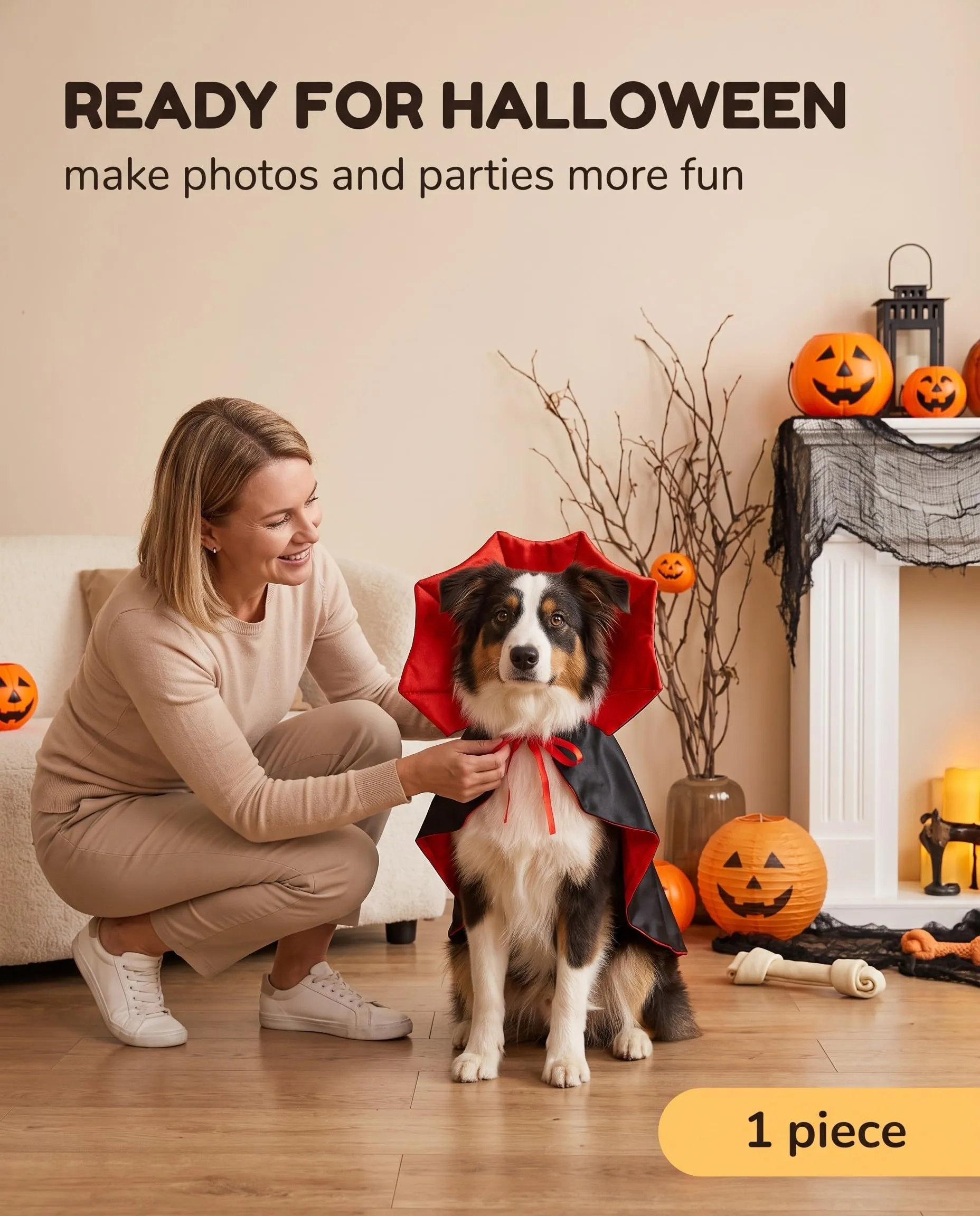 JIRVEX Mantello Costume Vampiro per Cane e Gatto, 1 Pz con Chiusura Velcro Sicura e Design Leggero, Outfit Cosplay Confortevole per Foto e Feste di Halloween - immagine 2