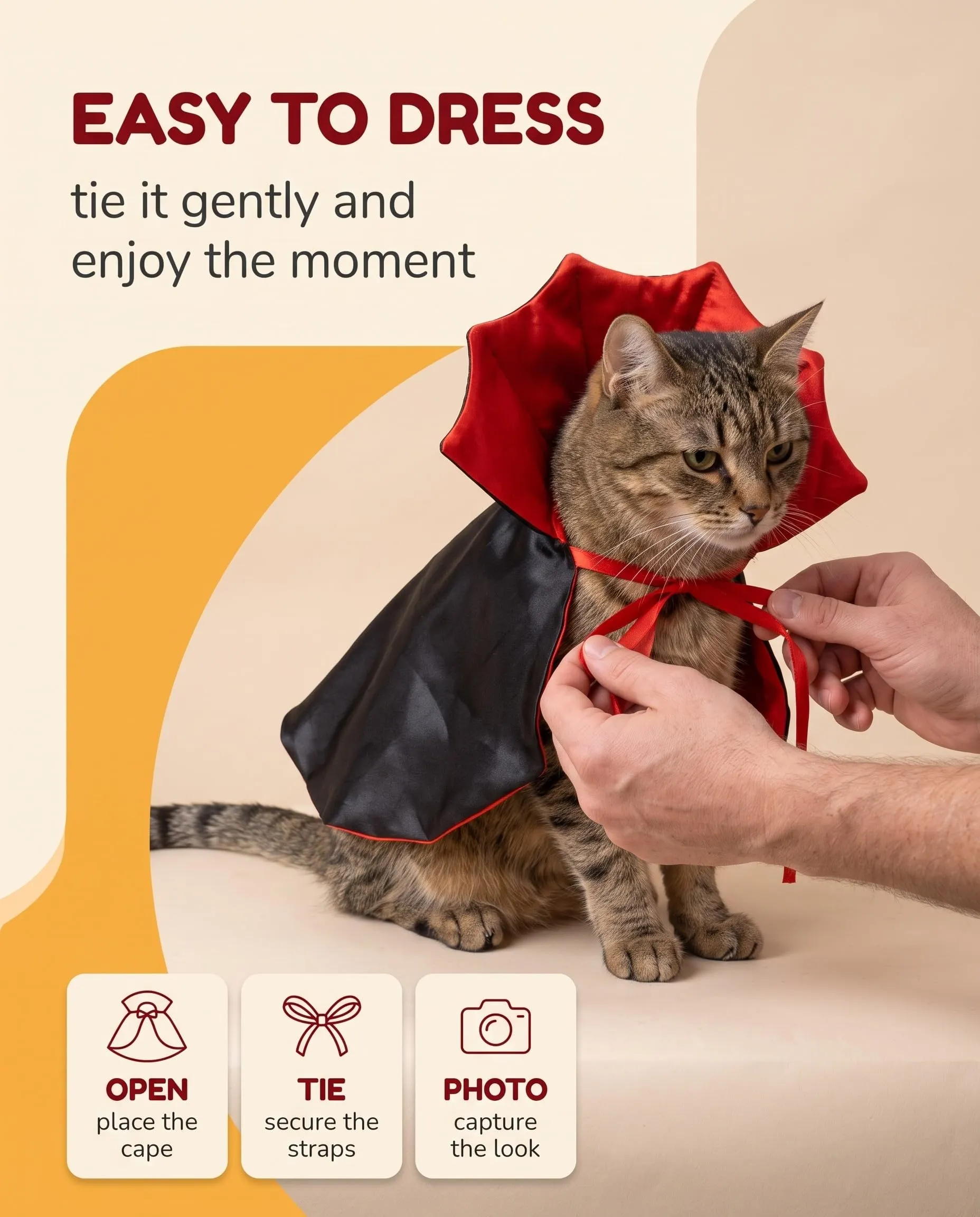 JIRVEX Mantello Costume Vampiro per Cane e Gatto, 1 Pz con Chiusura Velcro Sicura e Design Leggero, Outfit Cosplay Confortevole per Foto e Feste di Halloween - immagine 3