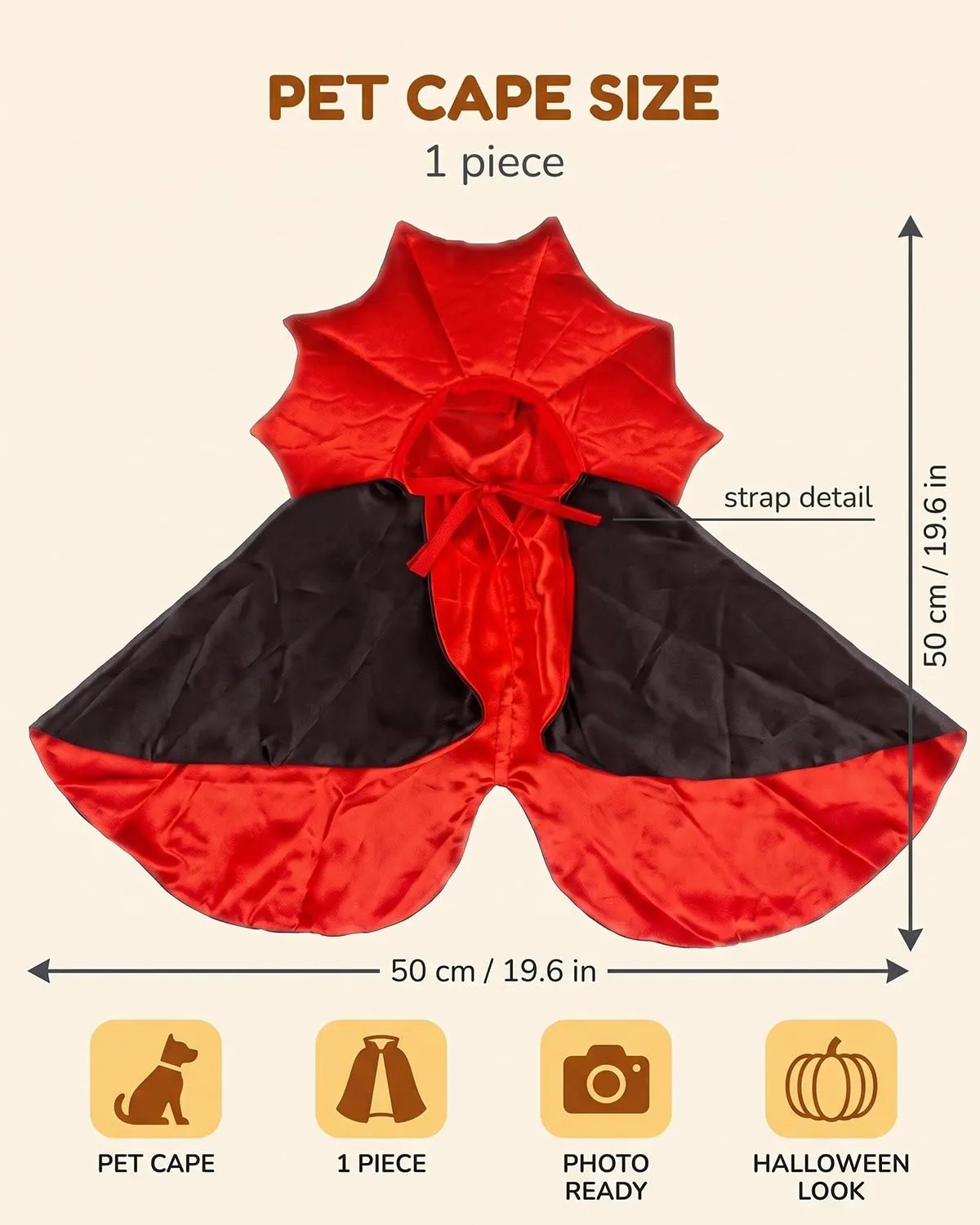 JIRVEX Mantello Costume Vampiro per Cane e Gatto, 1 Pz con Chiusura Velcro Sicura e Design Leggero, Outfit Cosplay Confortevole per Foto e Feste di Halloween - immagine 4