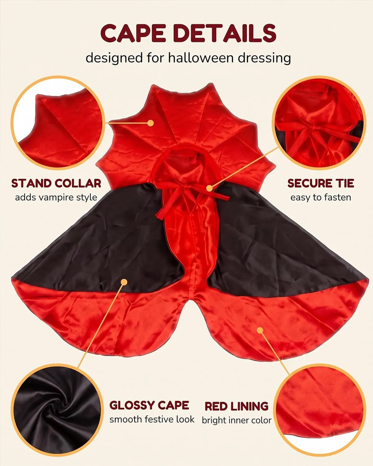JIRVEX Mantello Costume Vampiro per Cane e Gatto, 1 Pz con Chiusura Velcro Sicura e Design Leggero, Outfit Cosplay Confortevole per Foto e Feste di Halloween - immagine 5