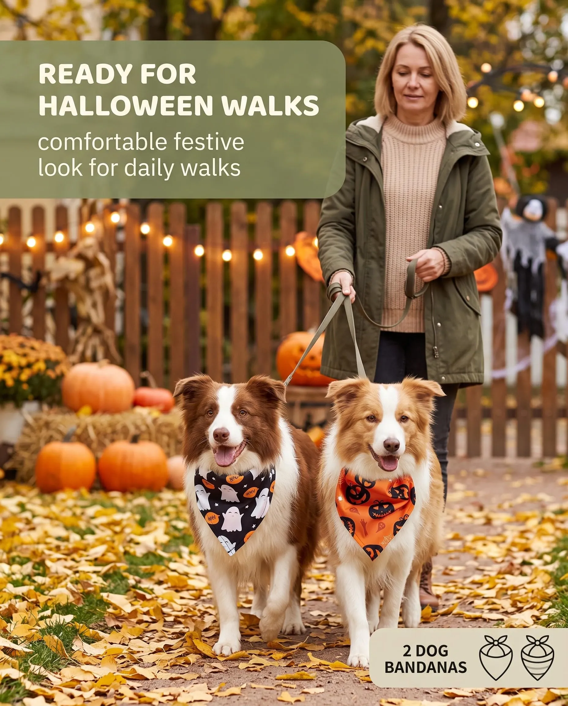 JIRVEX Bandana Halloween Cane 2 Pz, 60x40x40 Cm, Tessuto Morbido e Fissaggio Antiscivolo Sicuro Sotto il Collare per Passeggiate Libere e Foto Festive - immagine 4
