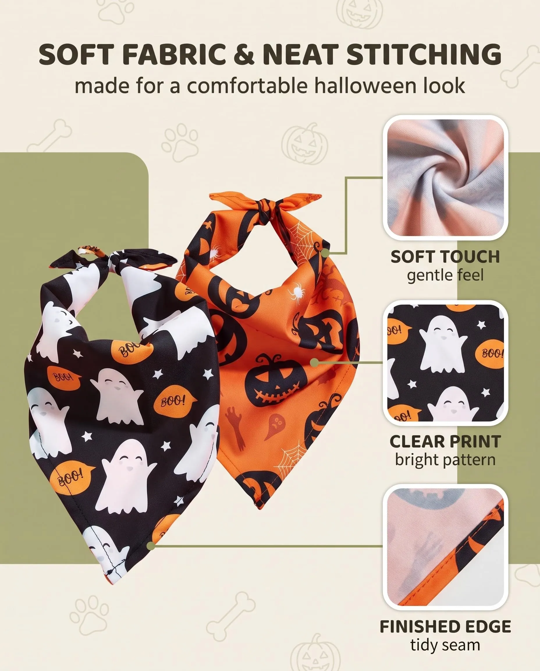 JIRVEX Bandana Halloween Cane 2 Pz, 60x40x40 Cm, Tessuto Morbido e Fissaggio Antiscivolo Sicuro Sotto il Collare per Passeggiate Libere e Foto Festive - immagine 5