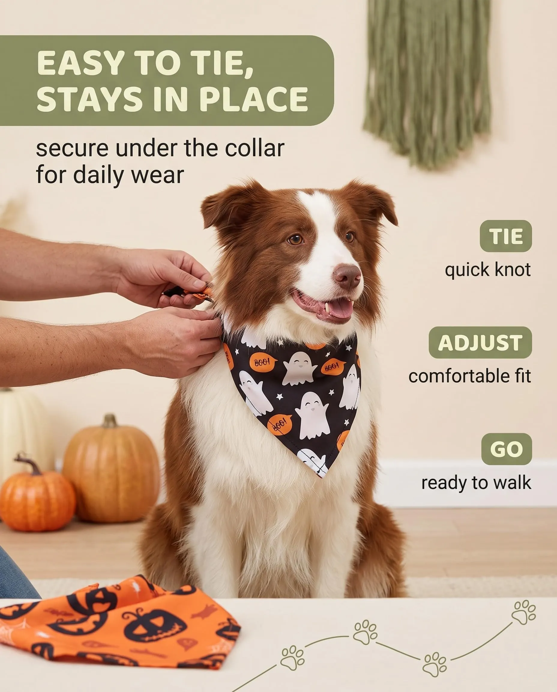 JIRVEX Bandana Halloween Cane 2 Pz, 60x40x40 Cm, Tessuto Morbido e Fissaggio Antiscivolo Sicuro Sotto il Collare per Passeggiate Libere e Foto Festive - immagine 6